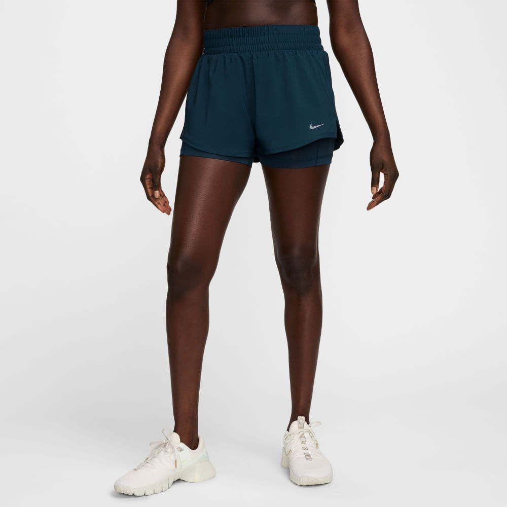 Nike W Nk One Df Mr 3In 2N1 Short Pantaloneta azul de mujer para entrenamiento