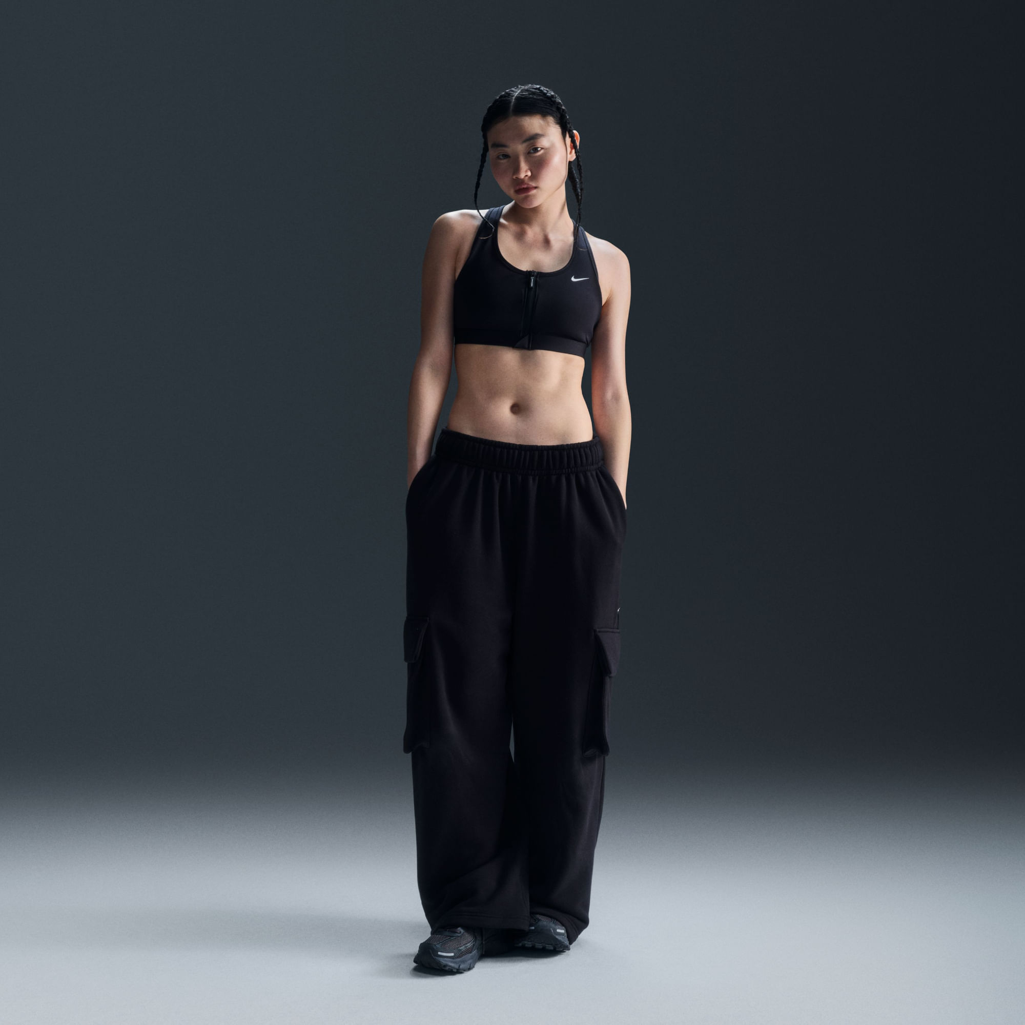 Nike W Nk Df Swsh Ms Fz Bra Top negro de mujer para entrenamiento