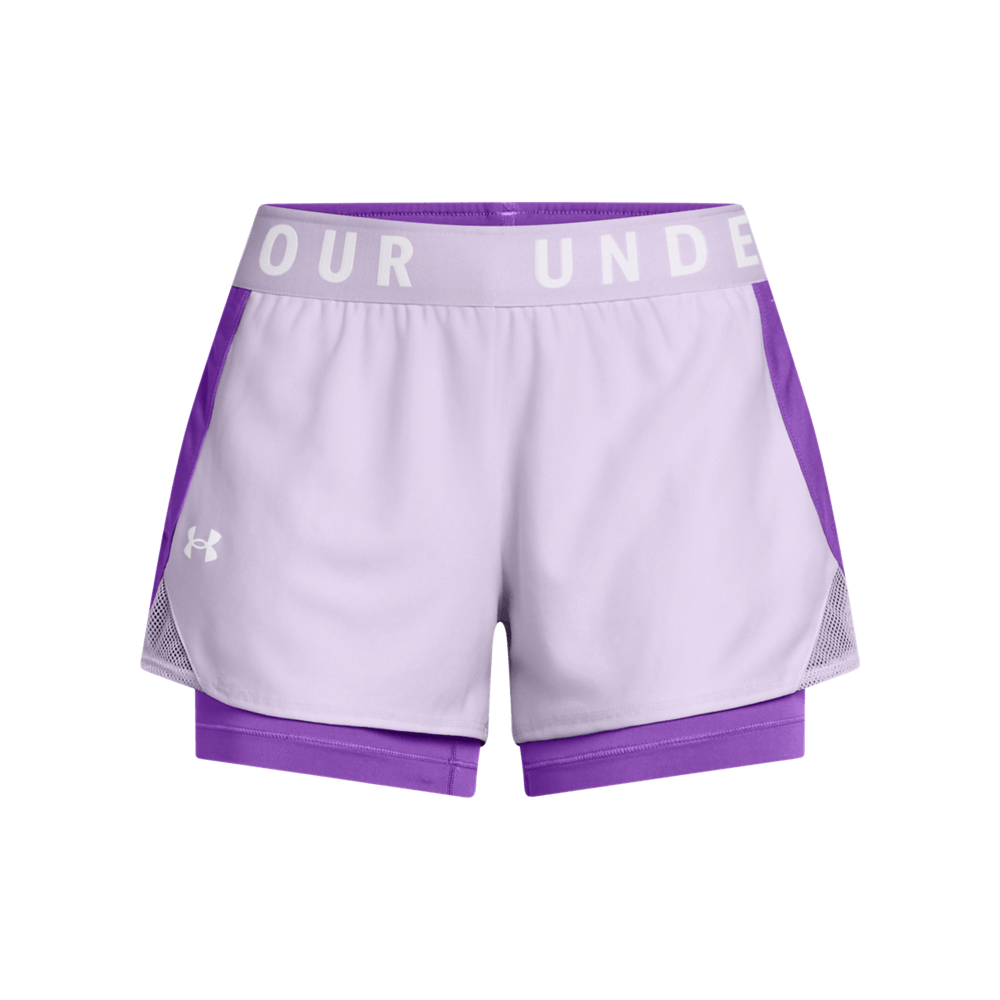 UA Y Up 2-In-1 Shorts Pantaloneta morado de mujer para entrenamiento
