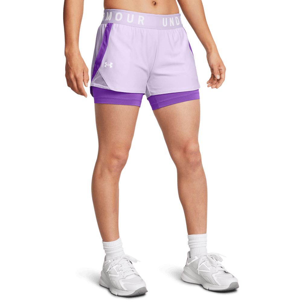UA Y Up 2-In-1 Shorts Pantaloneta morado de mujer para entrenamiento