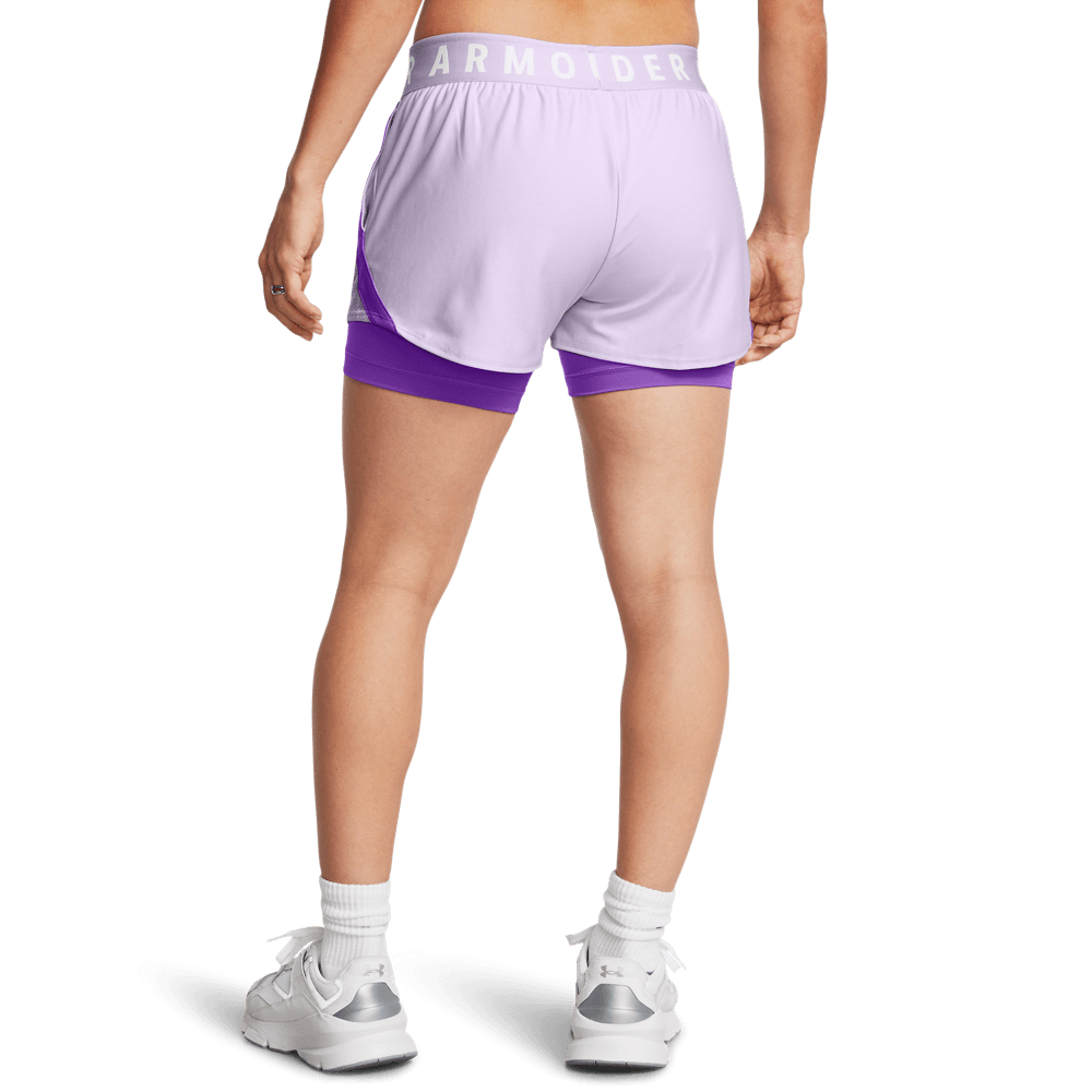 UA Y Up 2-In-1 Shorts Pantaloneta morado de mujer para entrenamiento