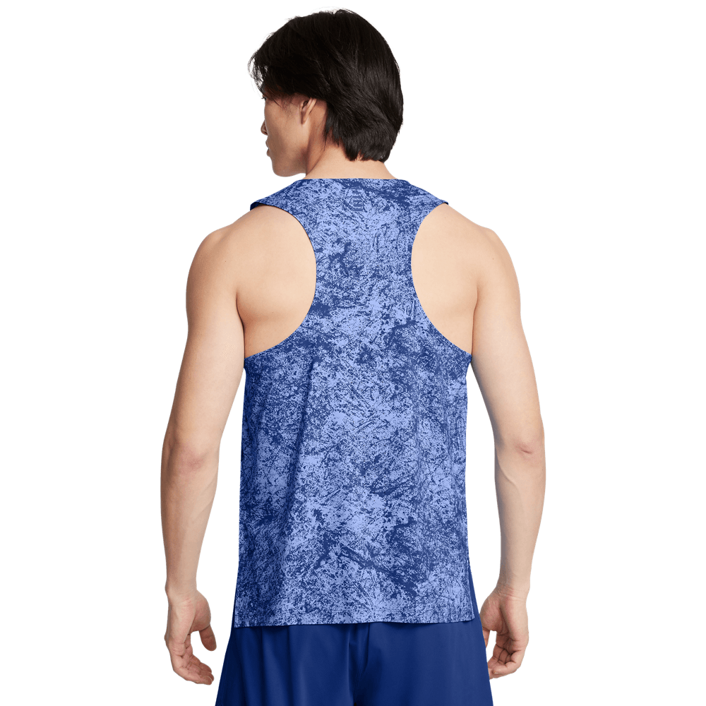 UA Launch Elite Prt Singlet Camiseta Manga Sisa azul de hombre para correr