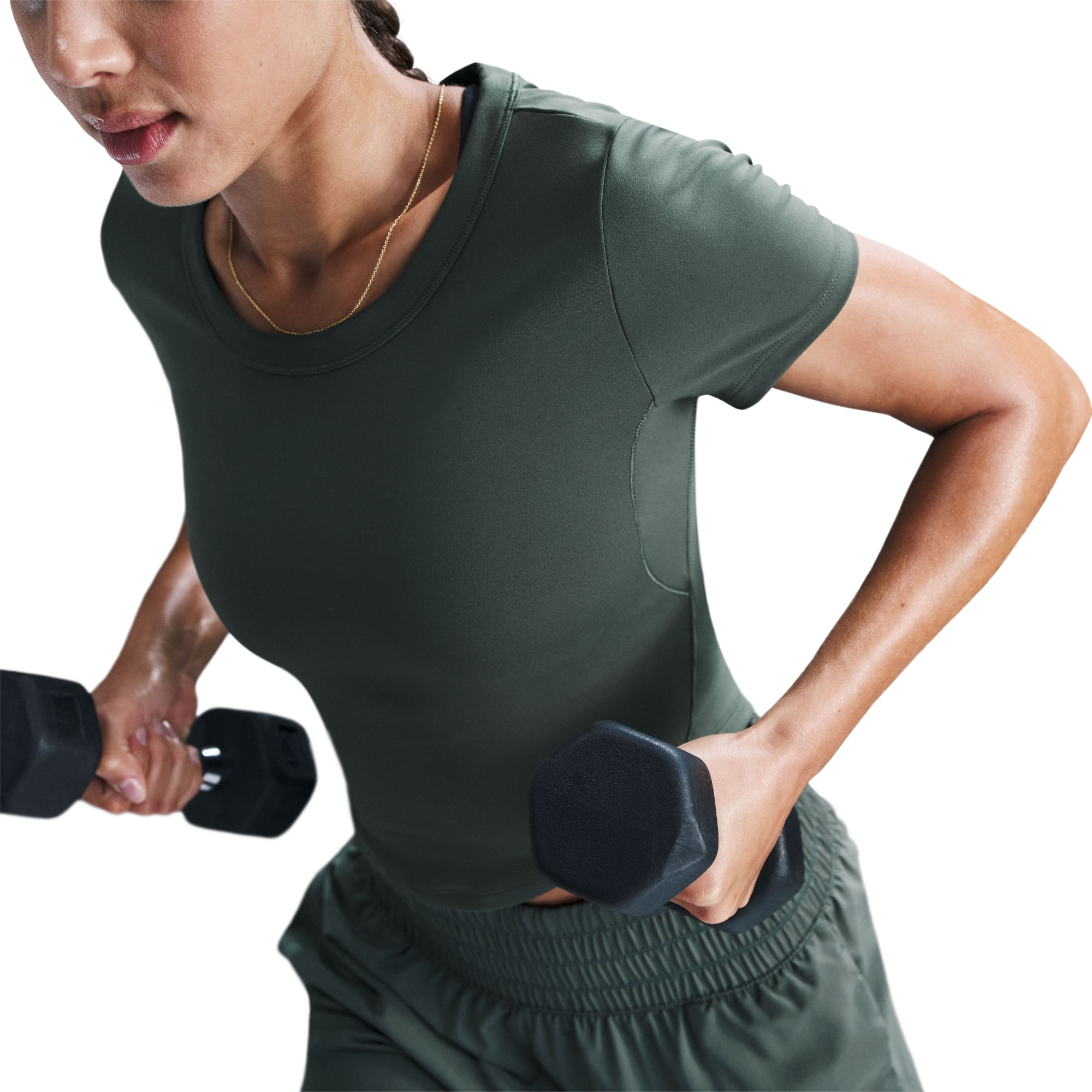 Nike W Nk One Fitted Df Ss Top Camiseta Manga Corta verde de mujer para entrenamiento