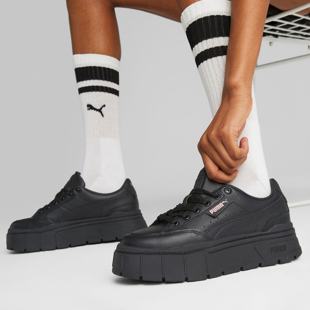 Puma Mayze Stack Lthr Wns Tenis negro de mujer lifestyle