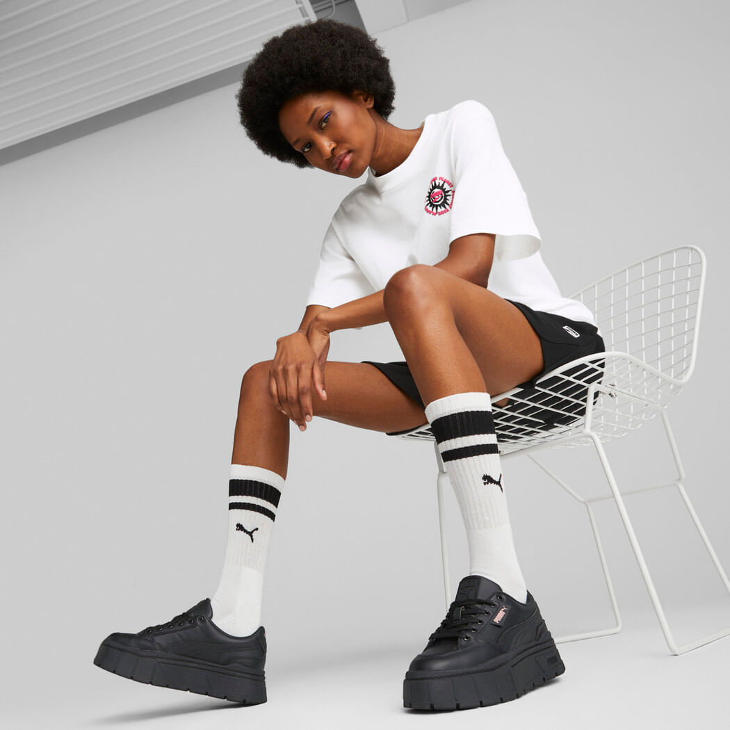 Puma Mayze Stack Lthr Wns Tenis negro de mujer lifestyle