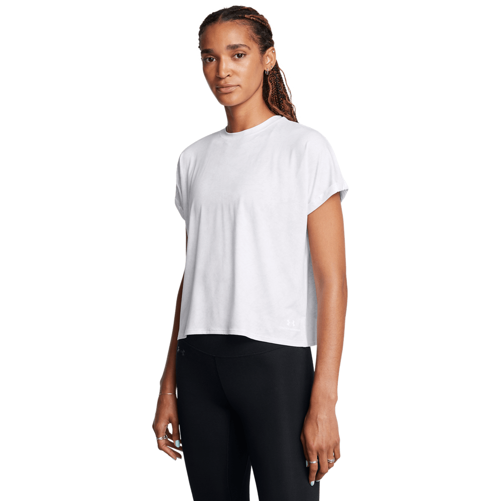 UA Ish Energy Crop Print Ss Camiseta Manga Corta blanco de mujer para entrenamiento