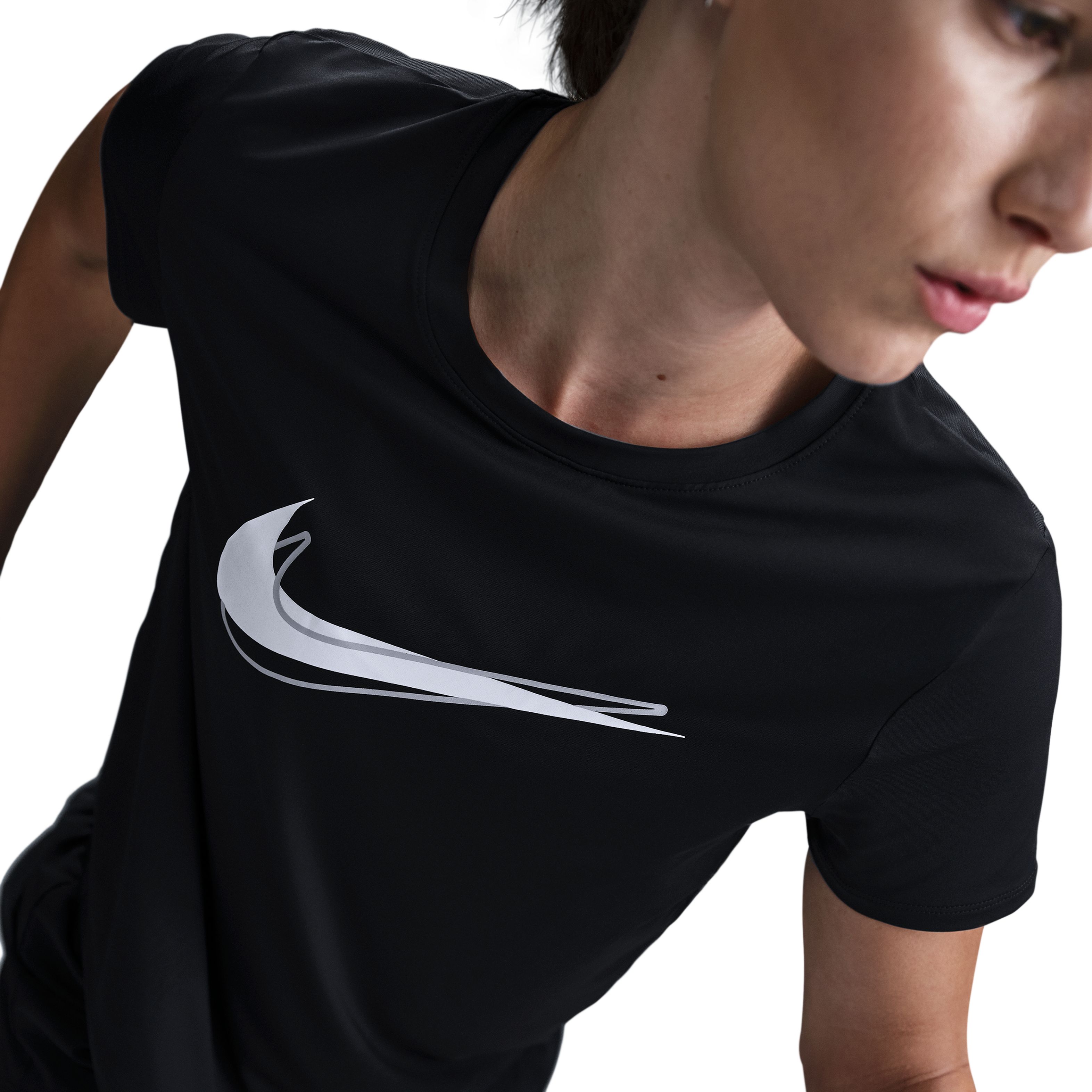 Nike W Nk One Swsh Hbr Df Ss Top Camiseta Manga Corta negro de mujer para correr