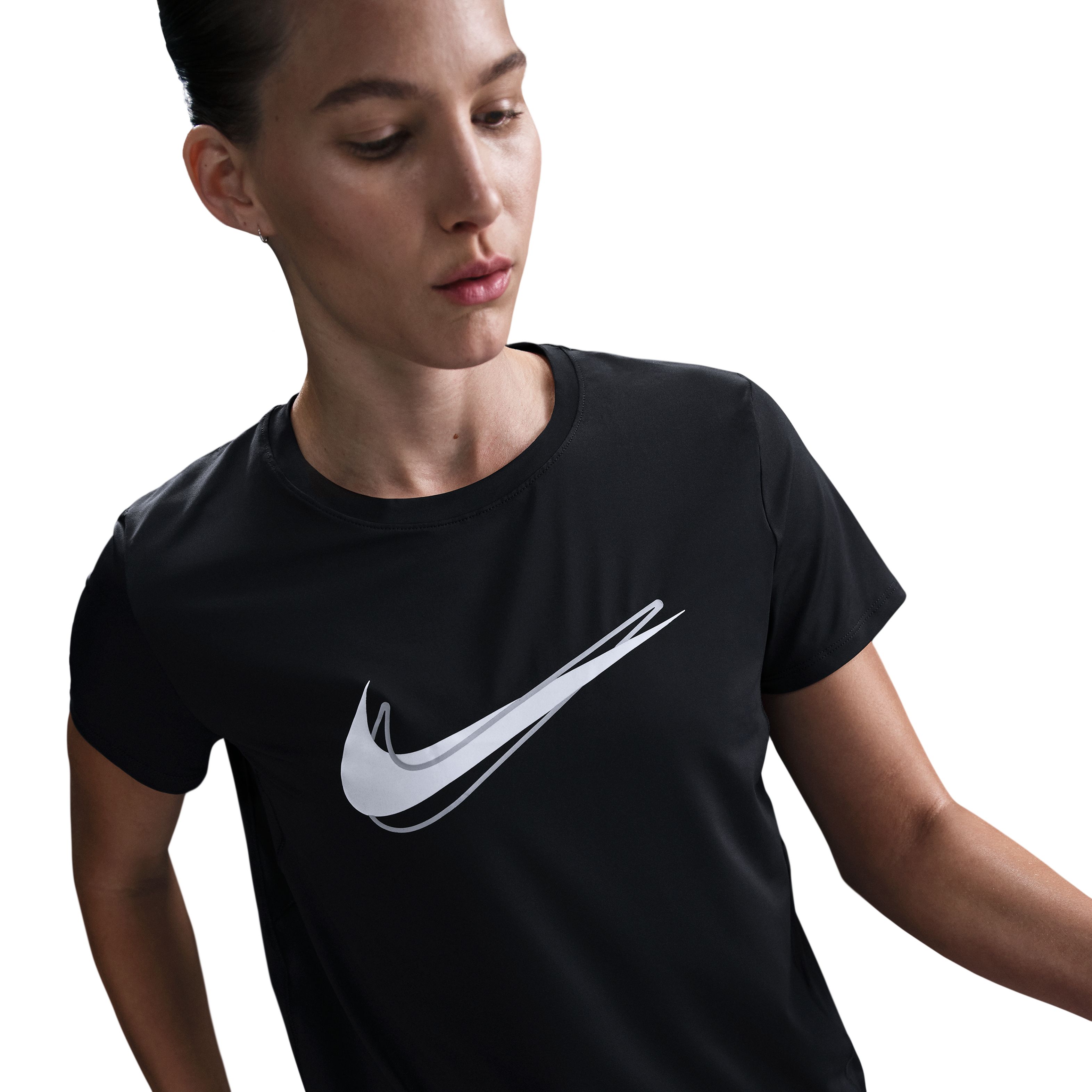Nike W Nk One Swsh Hbr Df Ss Top Camiseta Manga Corta negro de mujer para correr