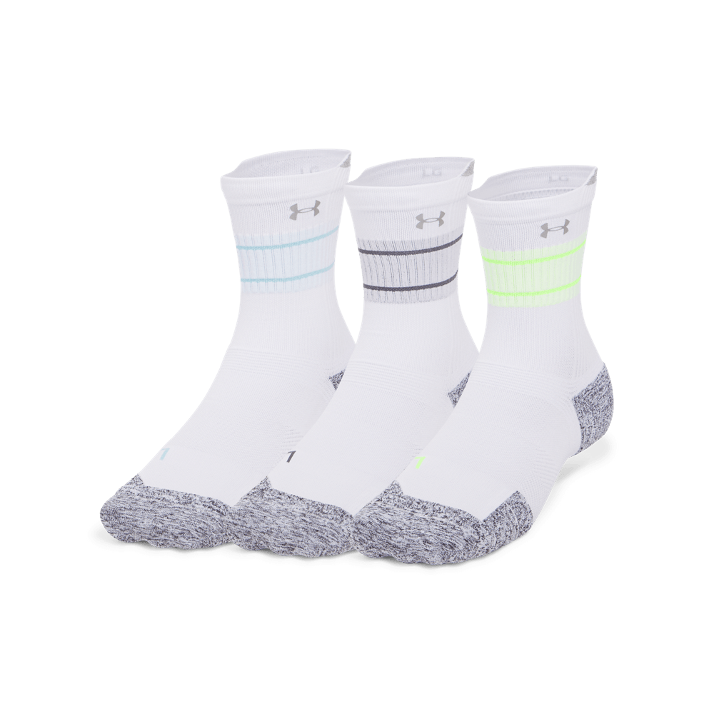 UA Ad Run Cushion 3Pk Crew Medias blanco unisex para correr