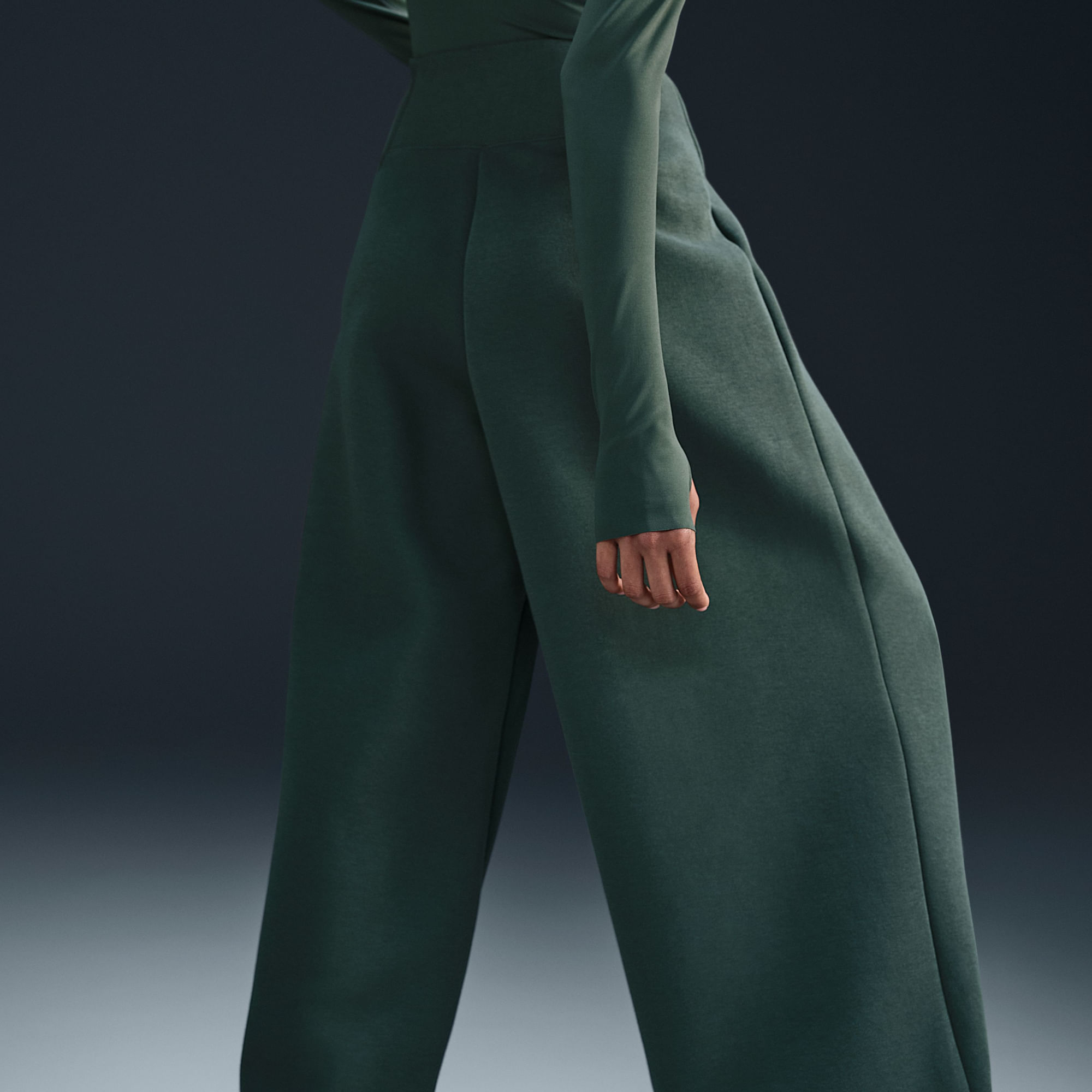 Nike W Nsw Tch Flc Hr Plt Pant Wide Pantalón verde de mujer lifestyle