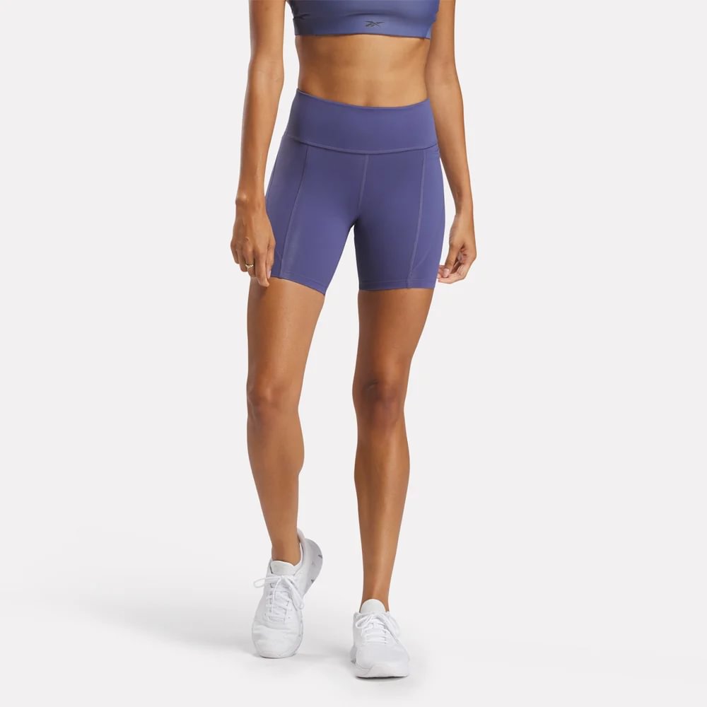 Reebok Lux High Rise Bike Short Pantaloneta azul de mujer para entrenamiento