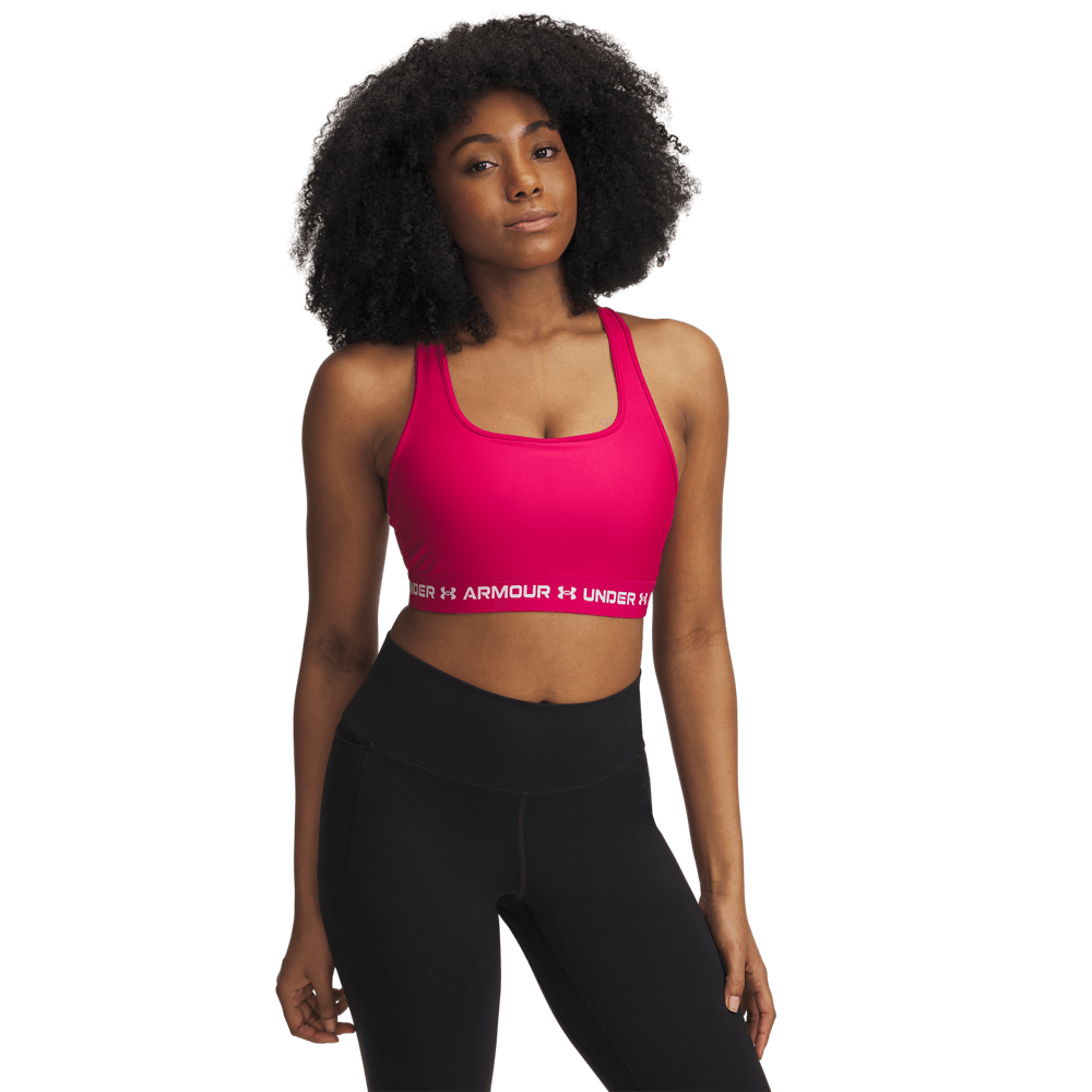 UA Ssback Mid Bra Top rosado de mujer para entrenamiento