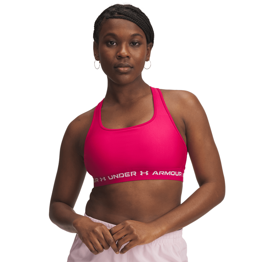 UA Ssback Mid Bra Top rosado de mujer para entrenamiento