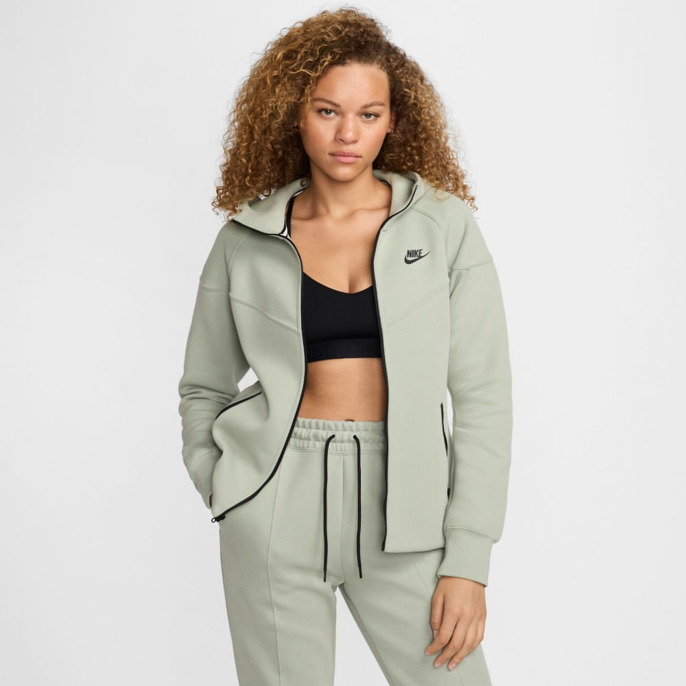 Nike W Nsw Tch Flc Wr Fz Hdy Hoodie verde de mujer lifestyle