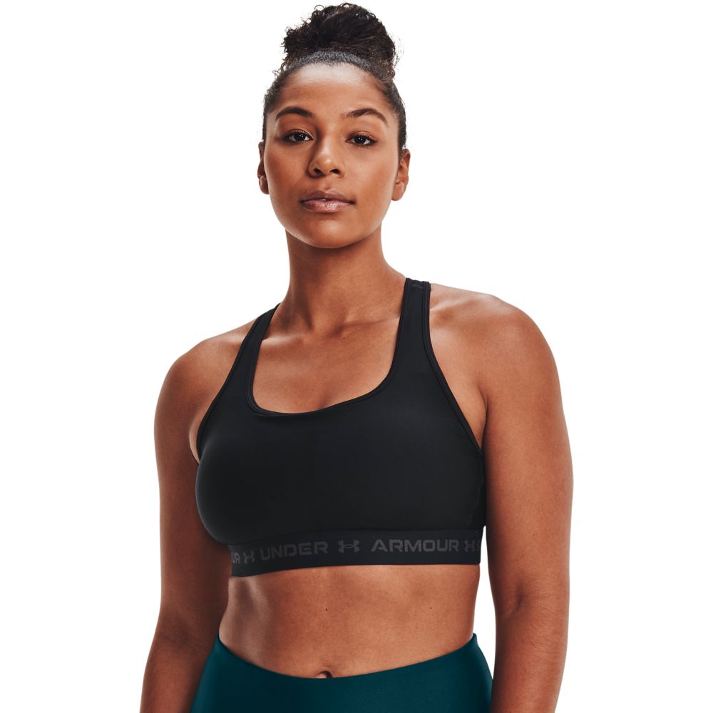 UA Crossback Mid Bra Top negro de mujer para entrenamiento