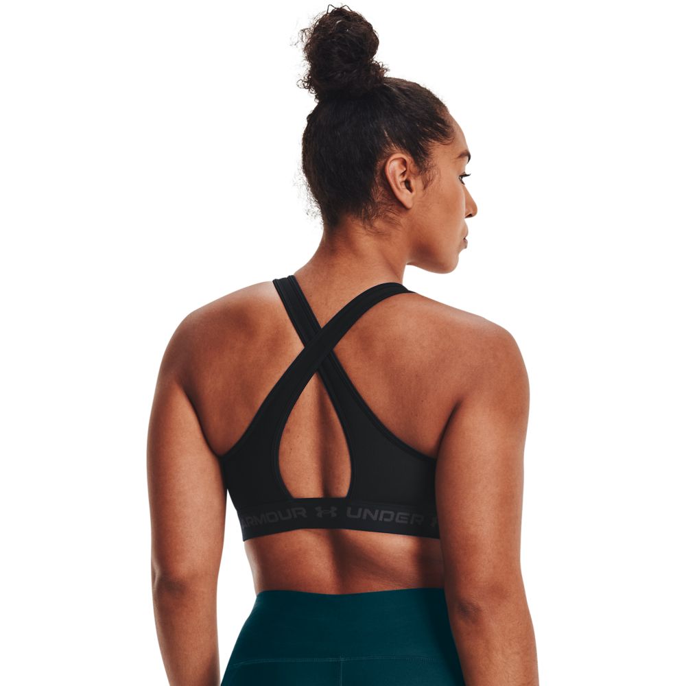 UA Crossback Mid Bra Top negro de mujer para entrenamiento