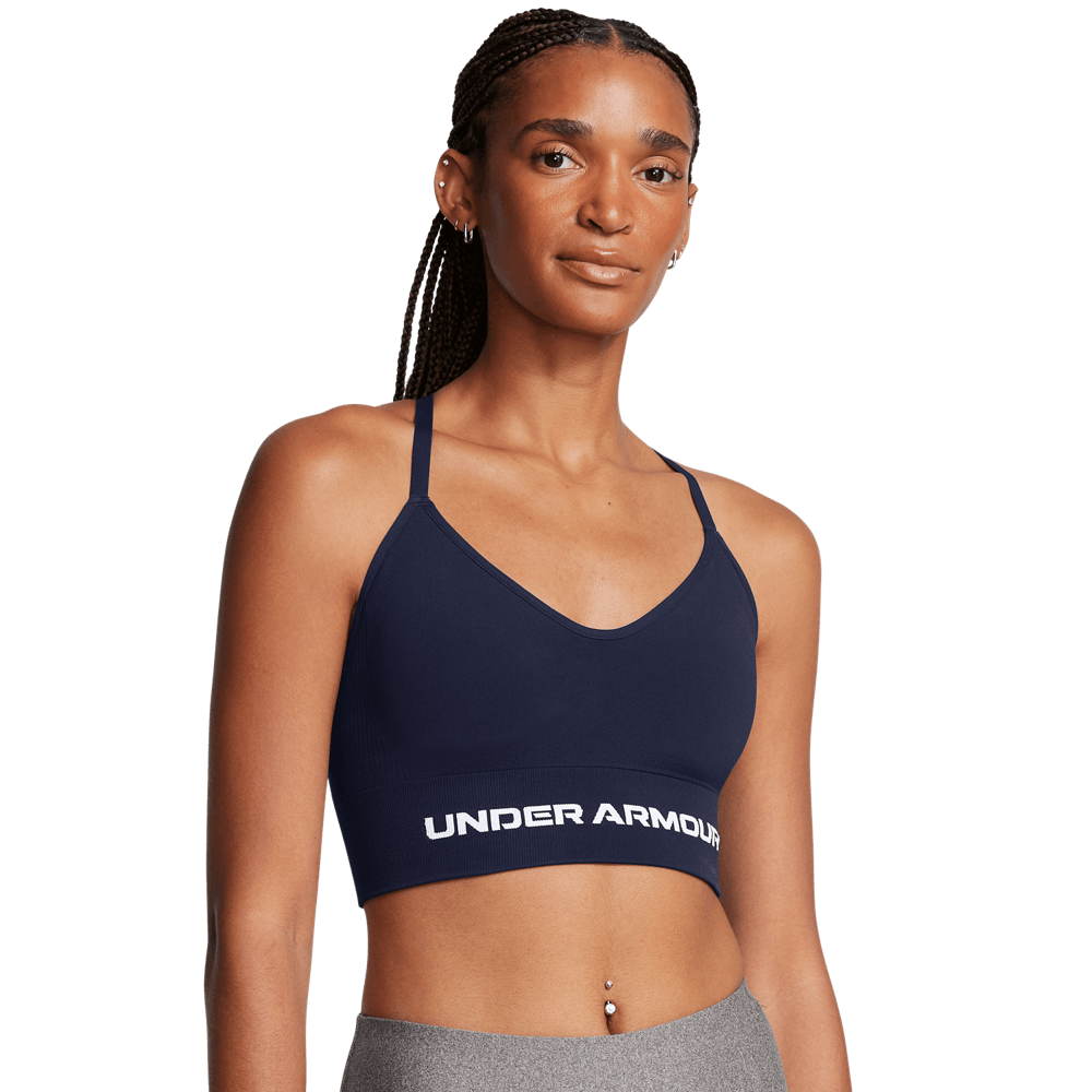 UA Ish Seamless Low Bra Top azul de mujer para entrenamiento