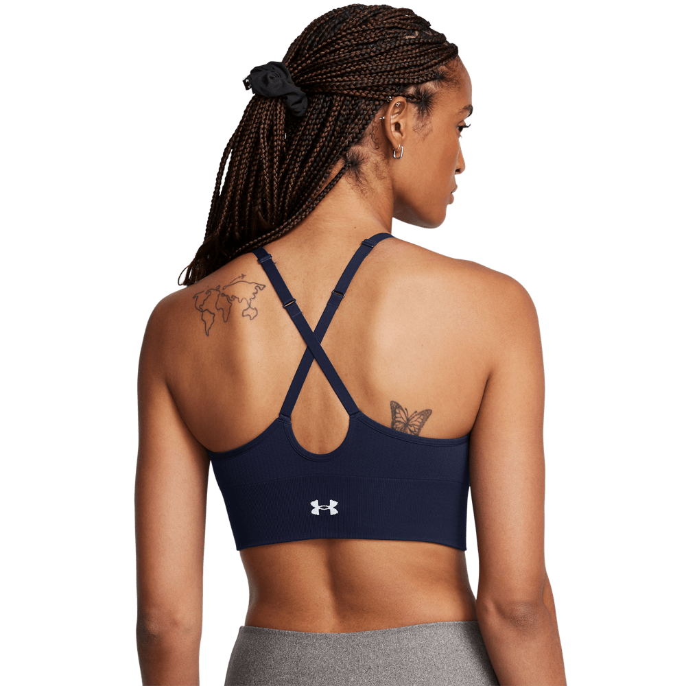 UA Ish Seamless Low Bra Top azul de mujer para entrenamiento