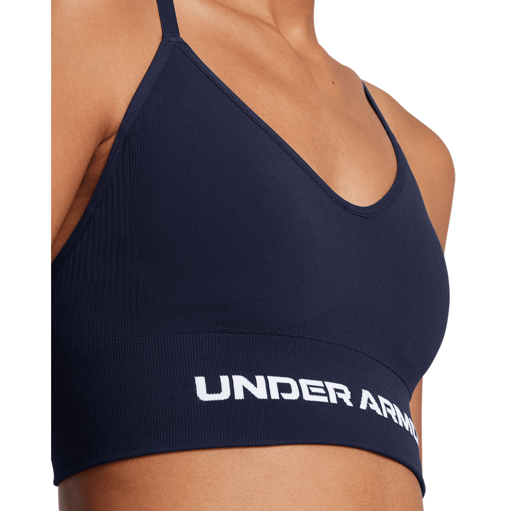 UA Ish Seamless Low Bra Top azul de mujer para entrenamiento