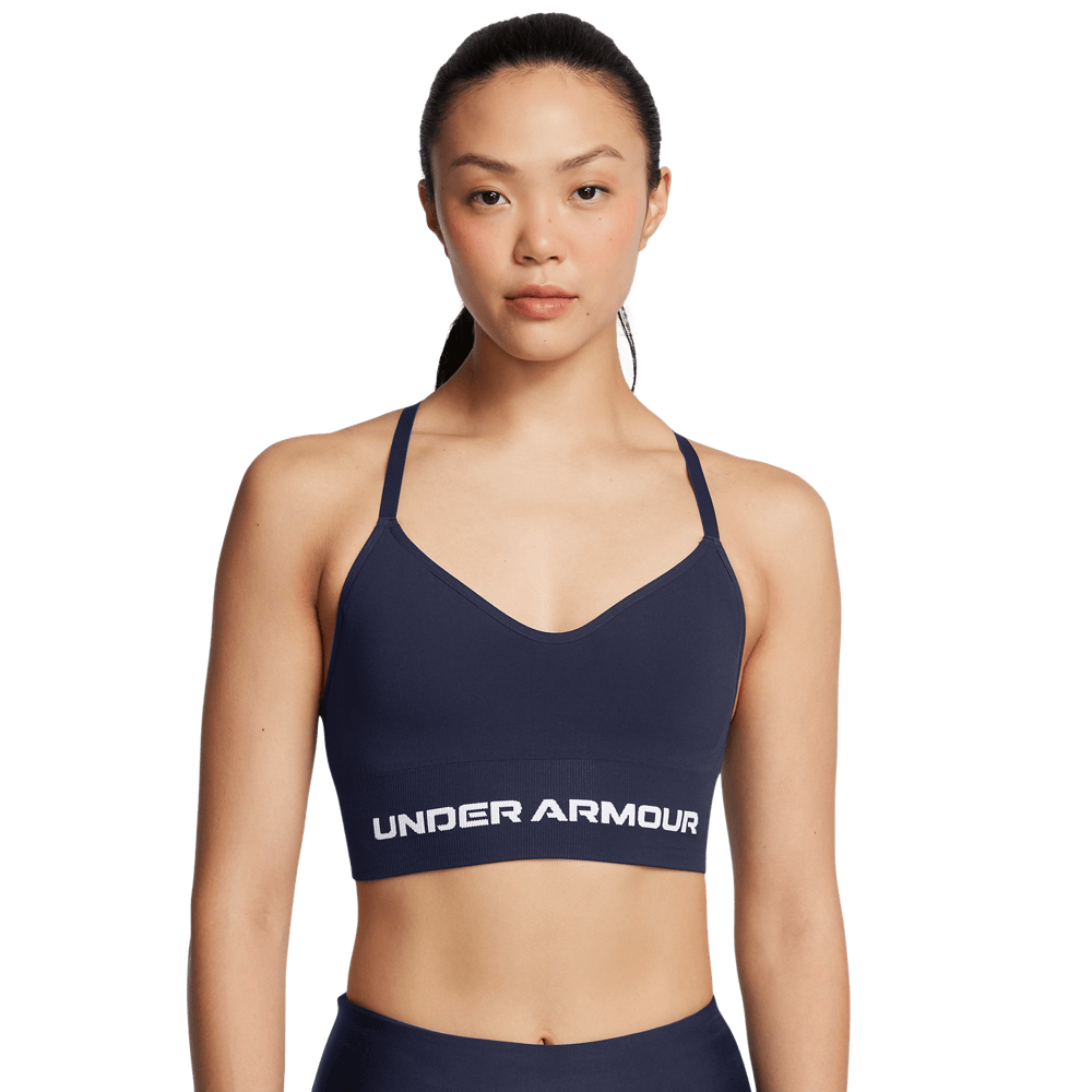 UA Ish Seamless Low Bra Top azul de mujer para entrenamiento