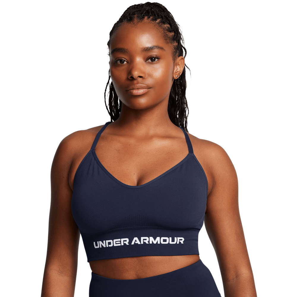 UA Ish Seamless Low Bra Top azul de mujer para entrenamiento