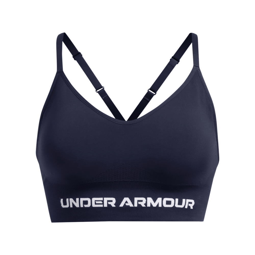 UA Ish Seamless Low Bra Top azul de mujer para entrenamiento