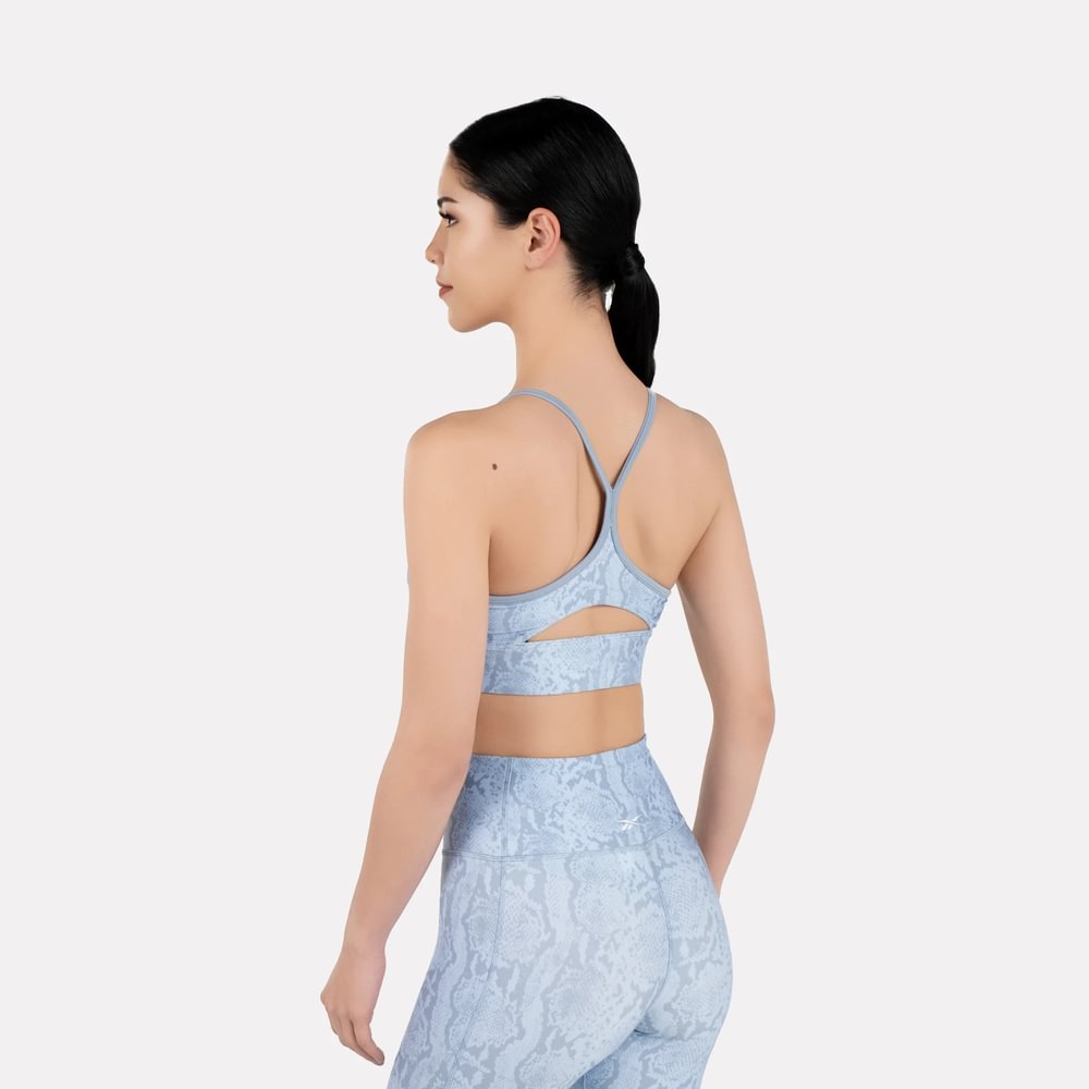 Reebok Id Train Aop Bra Top azul de mujer para entrenamiento