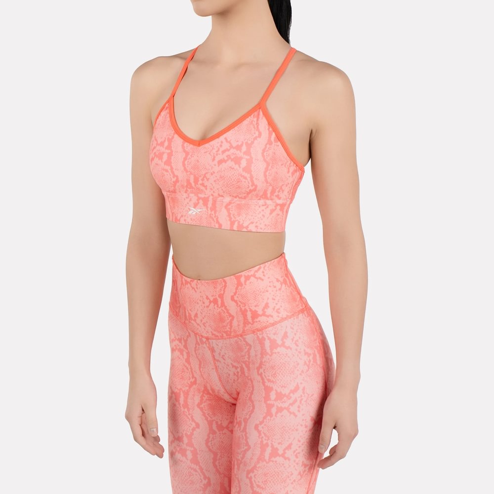 Reebok Id Train Aop Bra Top rosado de mujer para entrenamiento