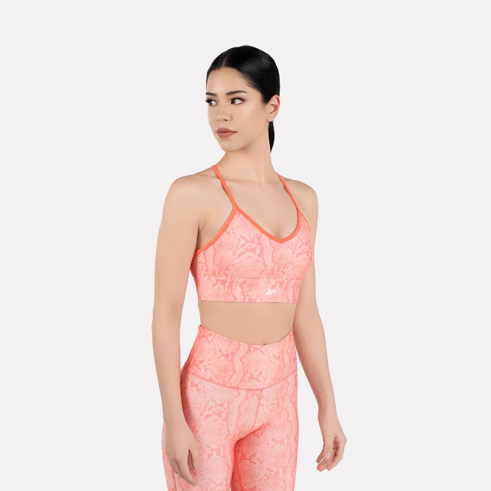 Reebok Id Train Aop Bra Top rosado de mujer para entrenamiento
