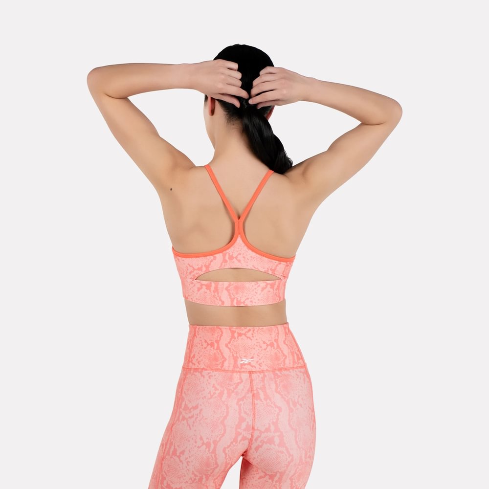 Reebok Id Train Aop Bra Top rosado de mujer para entrenamiento