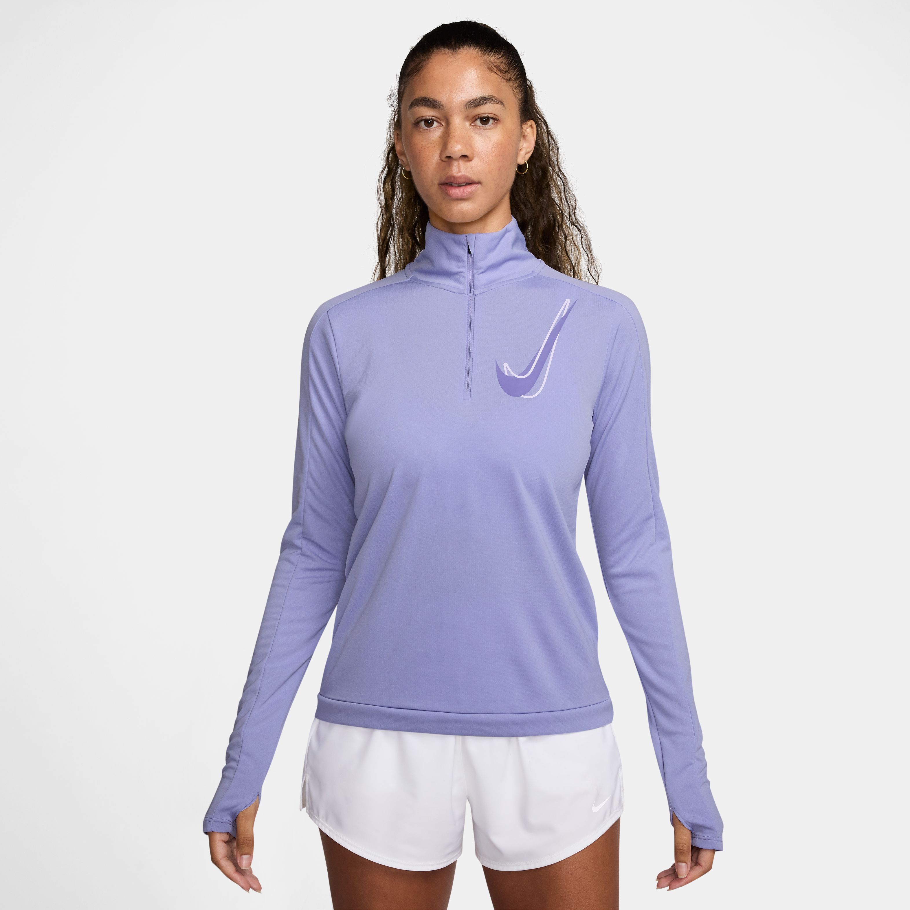 Nike W Nk Swsh Hbr Hz Mid Camiseta Manga Larga morado de mujer para correr