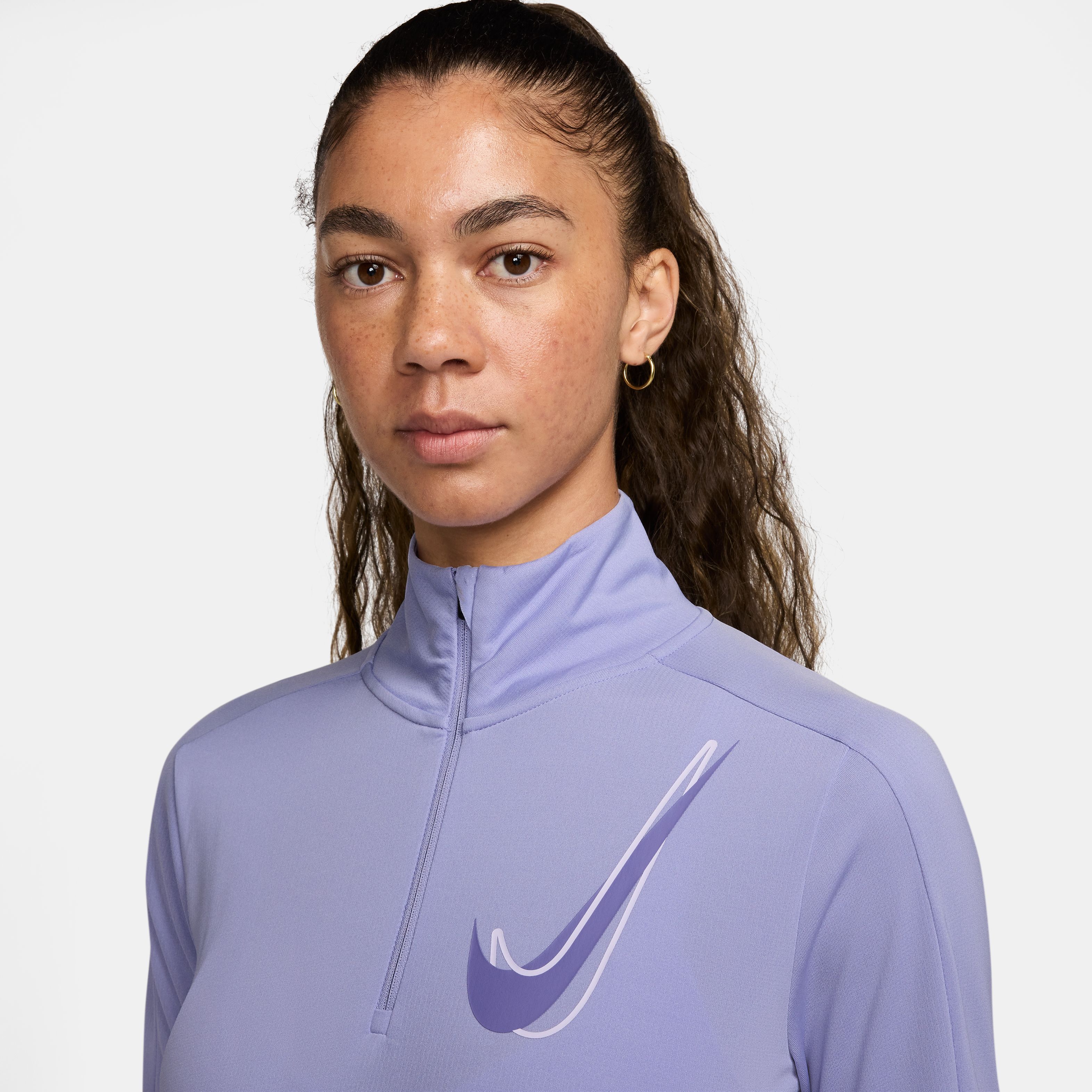 Nike W Nk Swsh Hbr Hz Mid Camiseta Manga Larga morado de mujer para correr