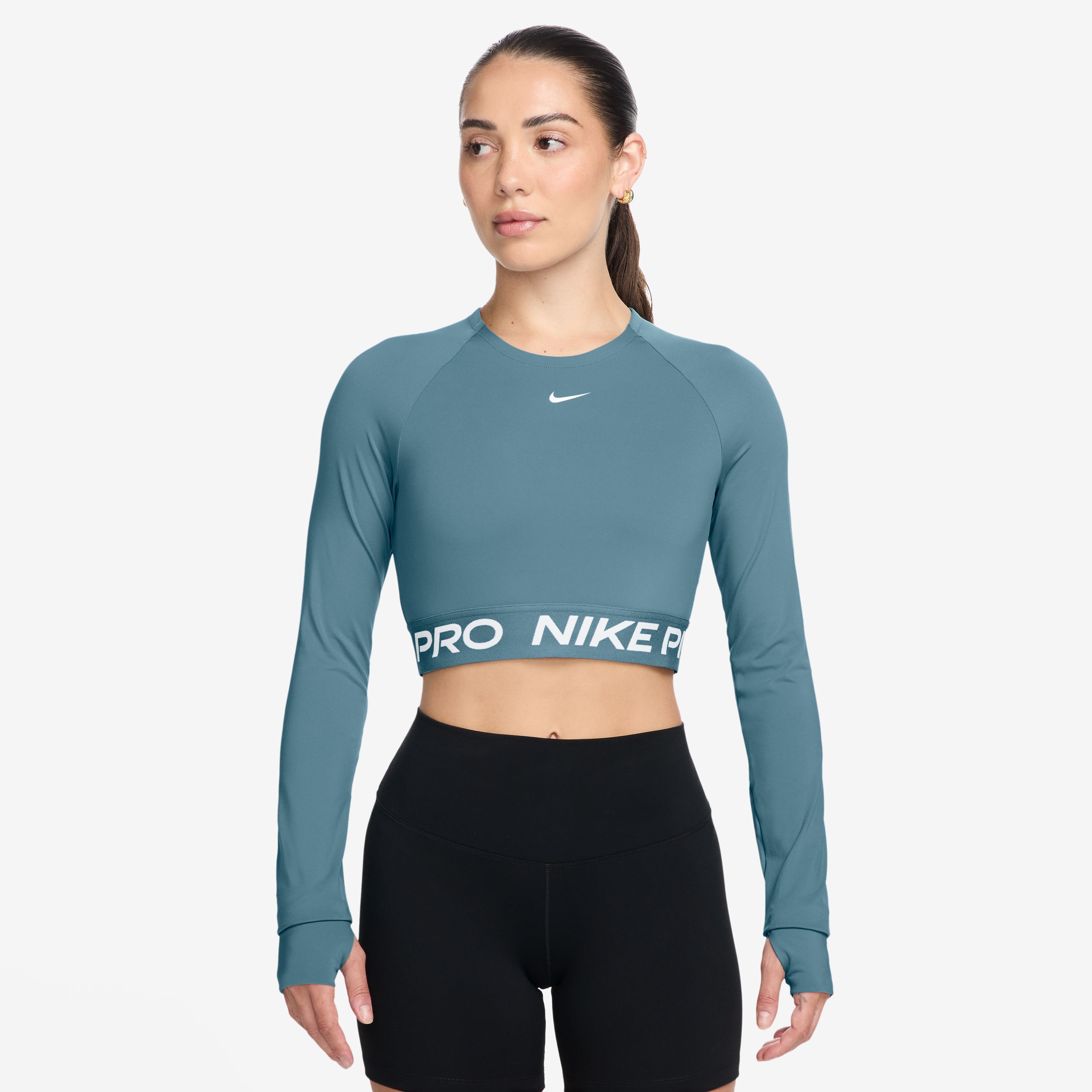 Nike Pro Df 365 Crop Ls Camiseta Manga Larga azul de mujer para entrenamiento