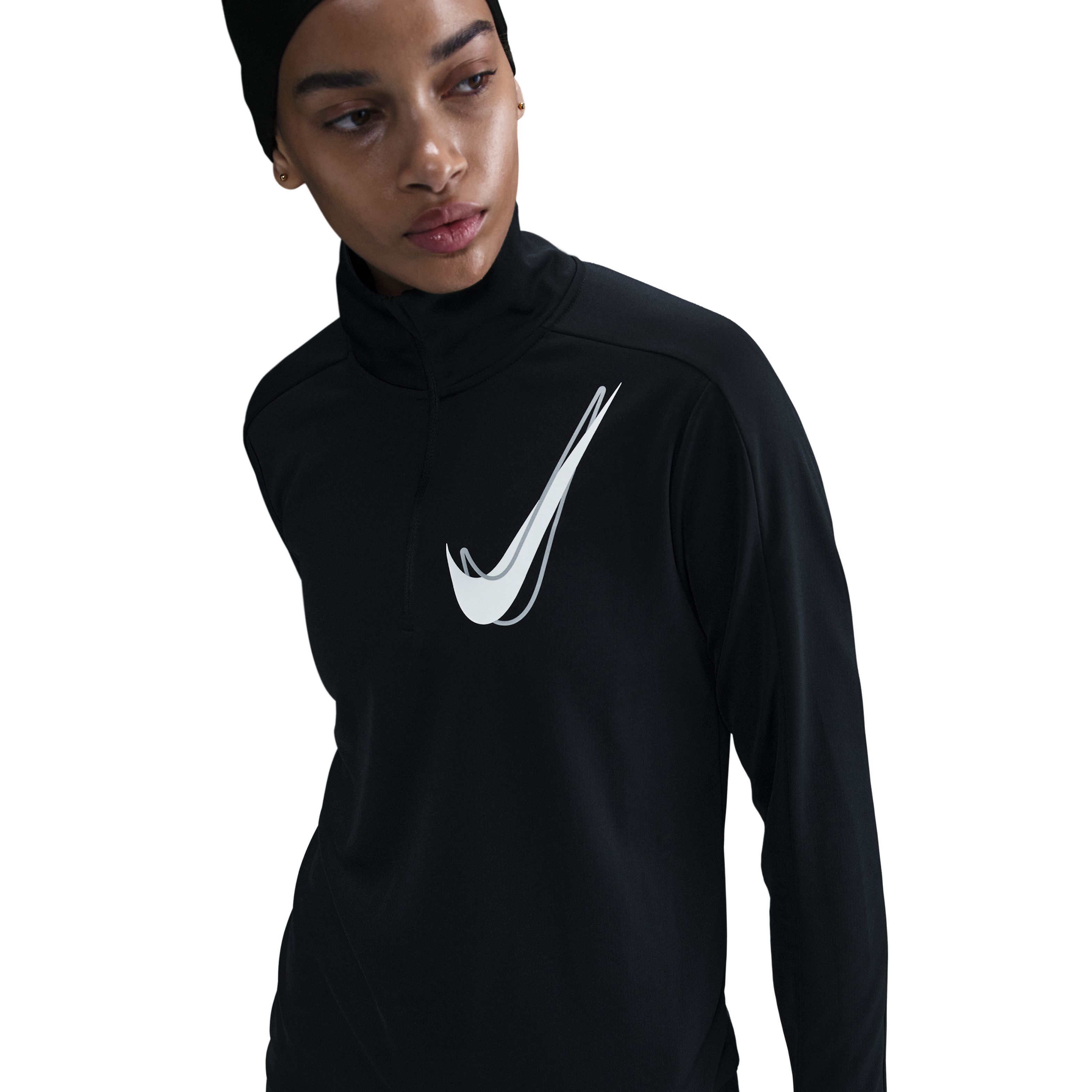 Nike W Nk Swsh Hbr Hz Mid Camiseta Manga Larga negro de mujer para correr
