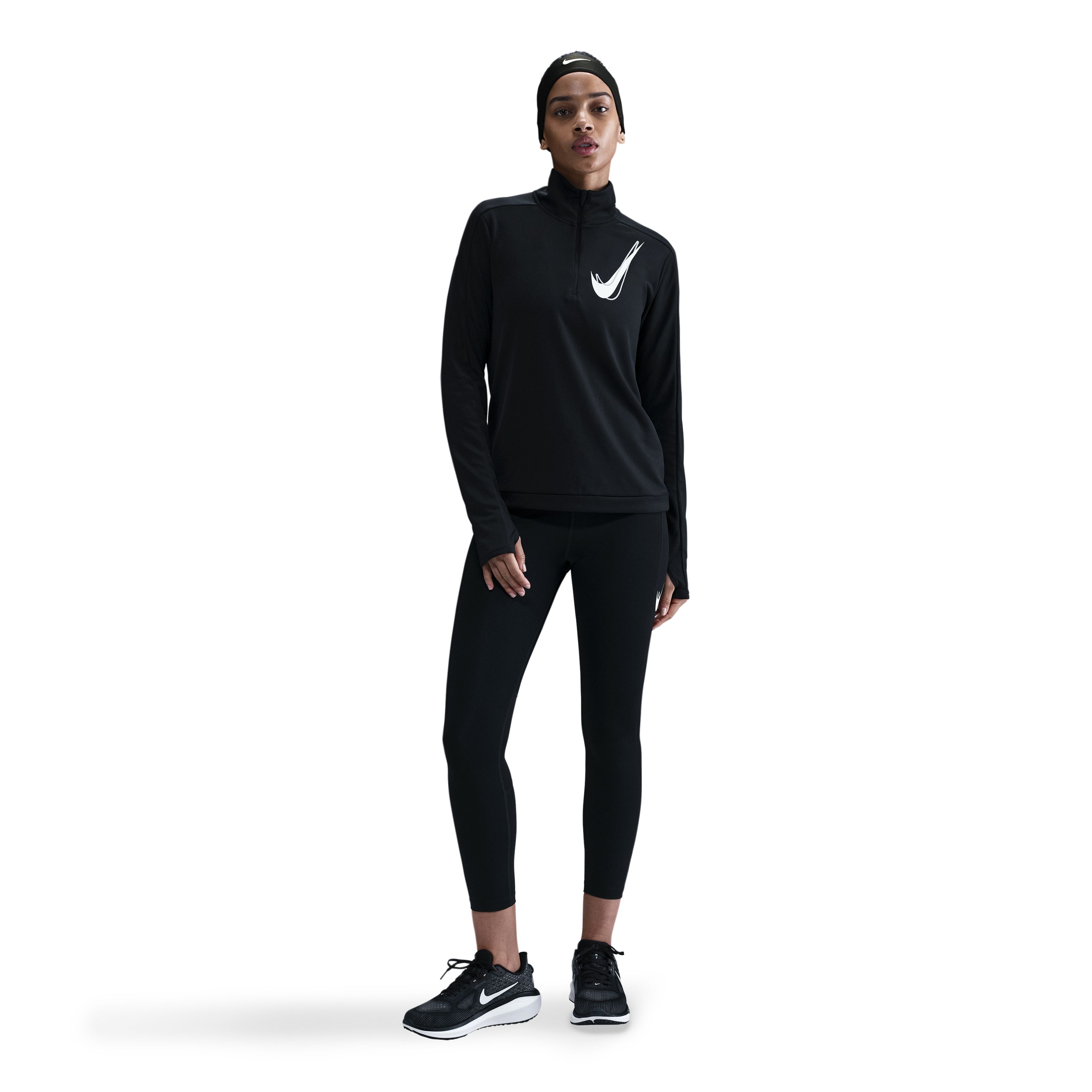 Nike W Nk Swsh Hbr Hz Mid Camiseta Manga Larga negro de mujer para correr