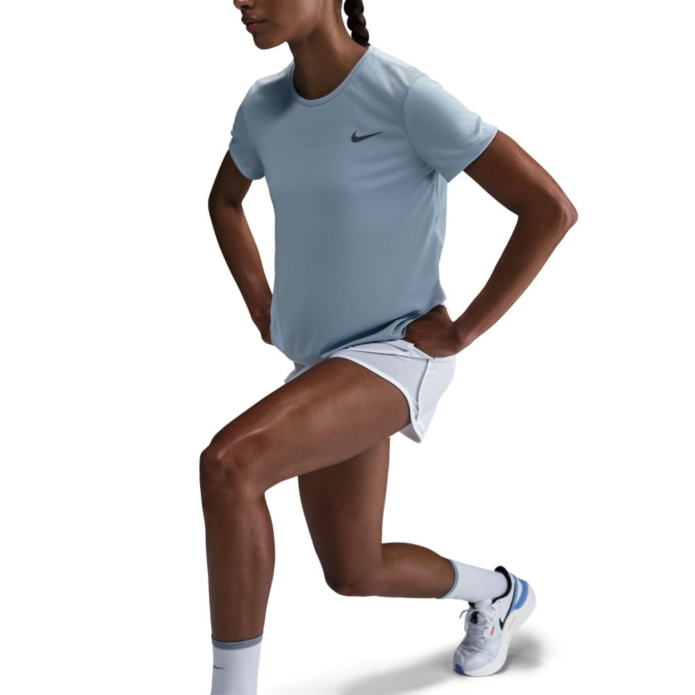 Nike W Nk Miler Top Ss Camiseta Manga Corta azul de mujer para correr