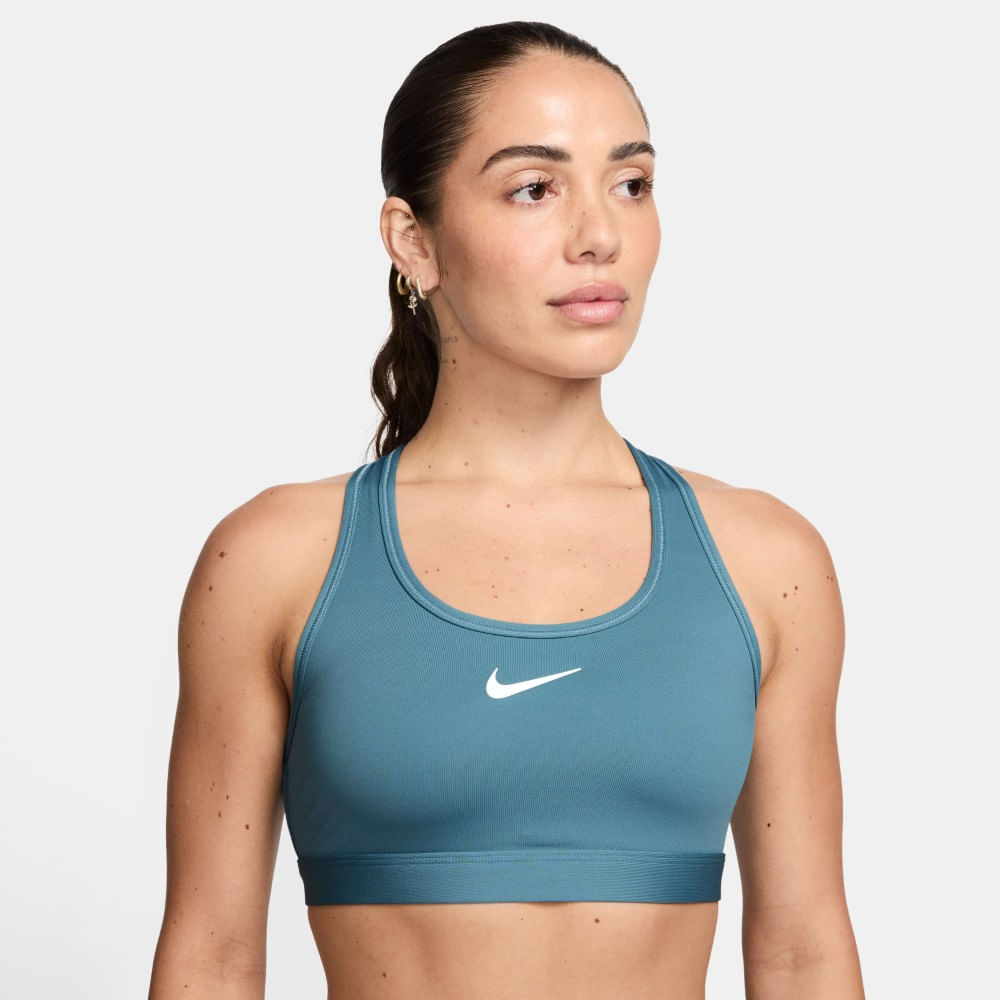 Nike W Nk Swsh Med Spt Bra Top gris de mujer para entrenamiento