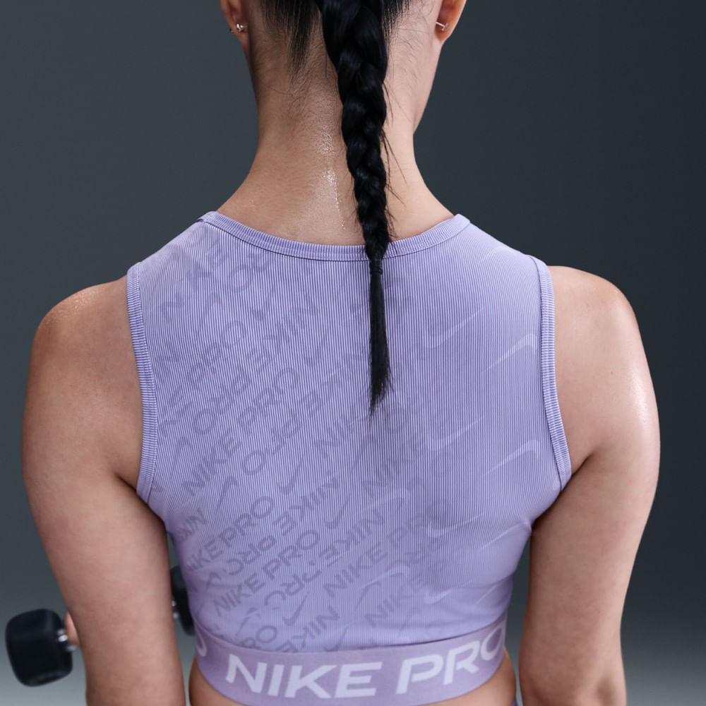 Nike W Np Df Crop Tank Aop Camiseta Manga Sisa morado de mujer para entrenamiento