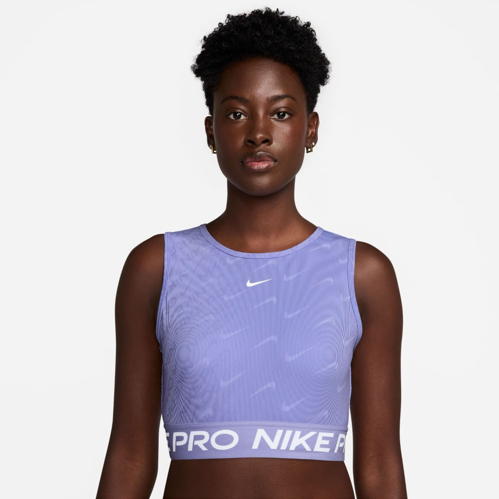 Nike W Np Df Crop Tank Aop Camiseta Manga Sisa morado de mujer para entrenamiento