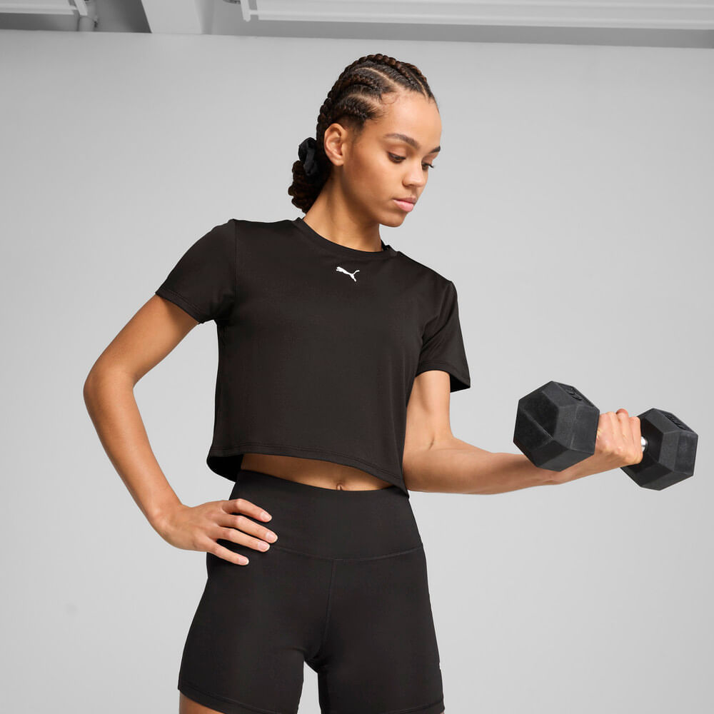 puma tad essential baby tee w camiseta manga corta negro de mujer para entrenamiento