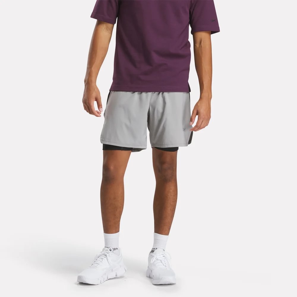 Reebok Running 2-1 Short Pantaloneta gris de hombre para correr