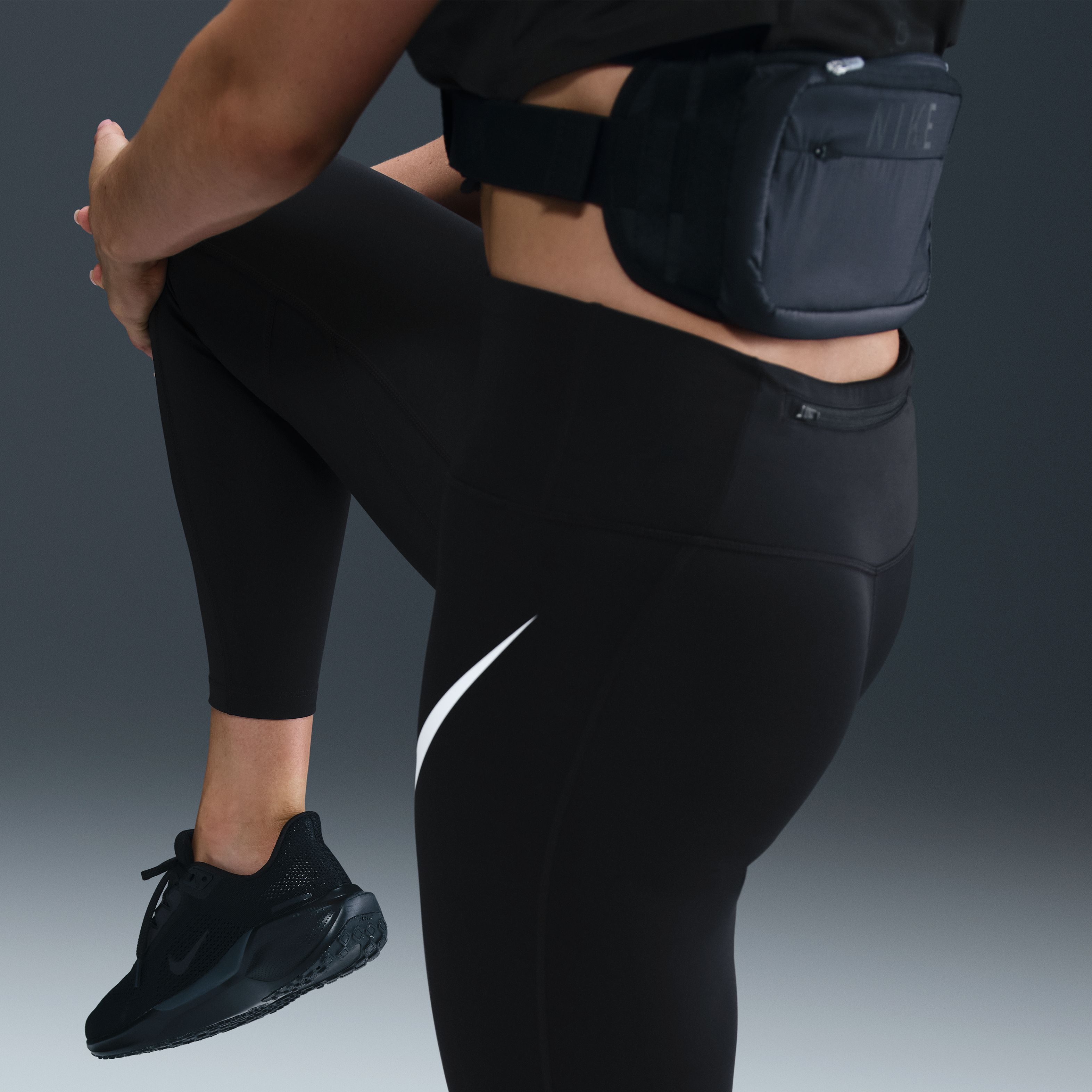 Nike W Nk Df Tempo Hr 7/8 Tgt Swhbr Licra negro de mujer para correr