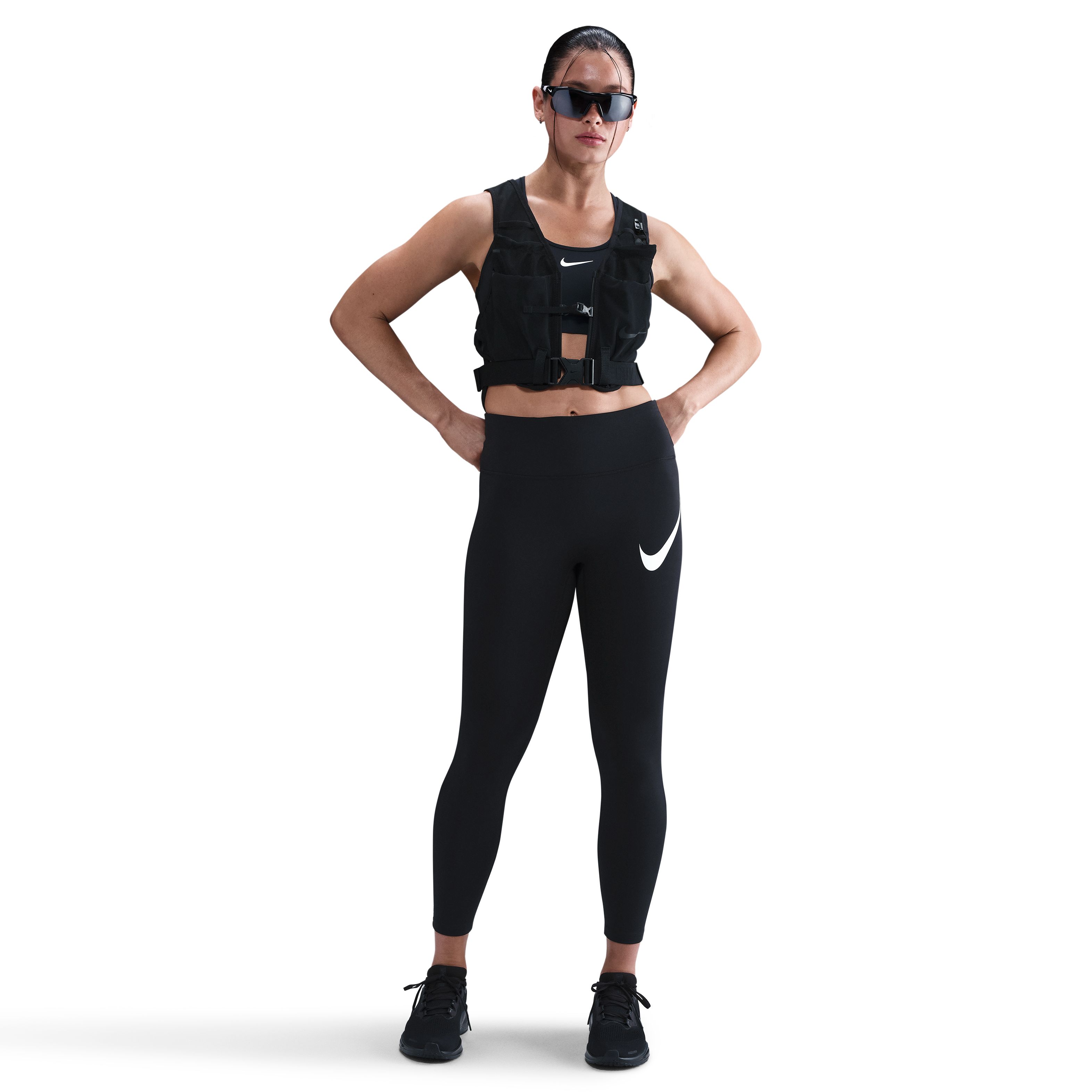 Nike W Nk Df Tempo Hr 7/8 Tgt Swhbr Licra negro de mujer para correr