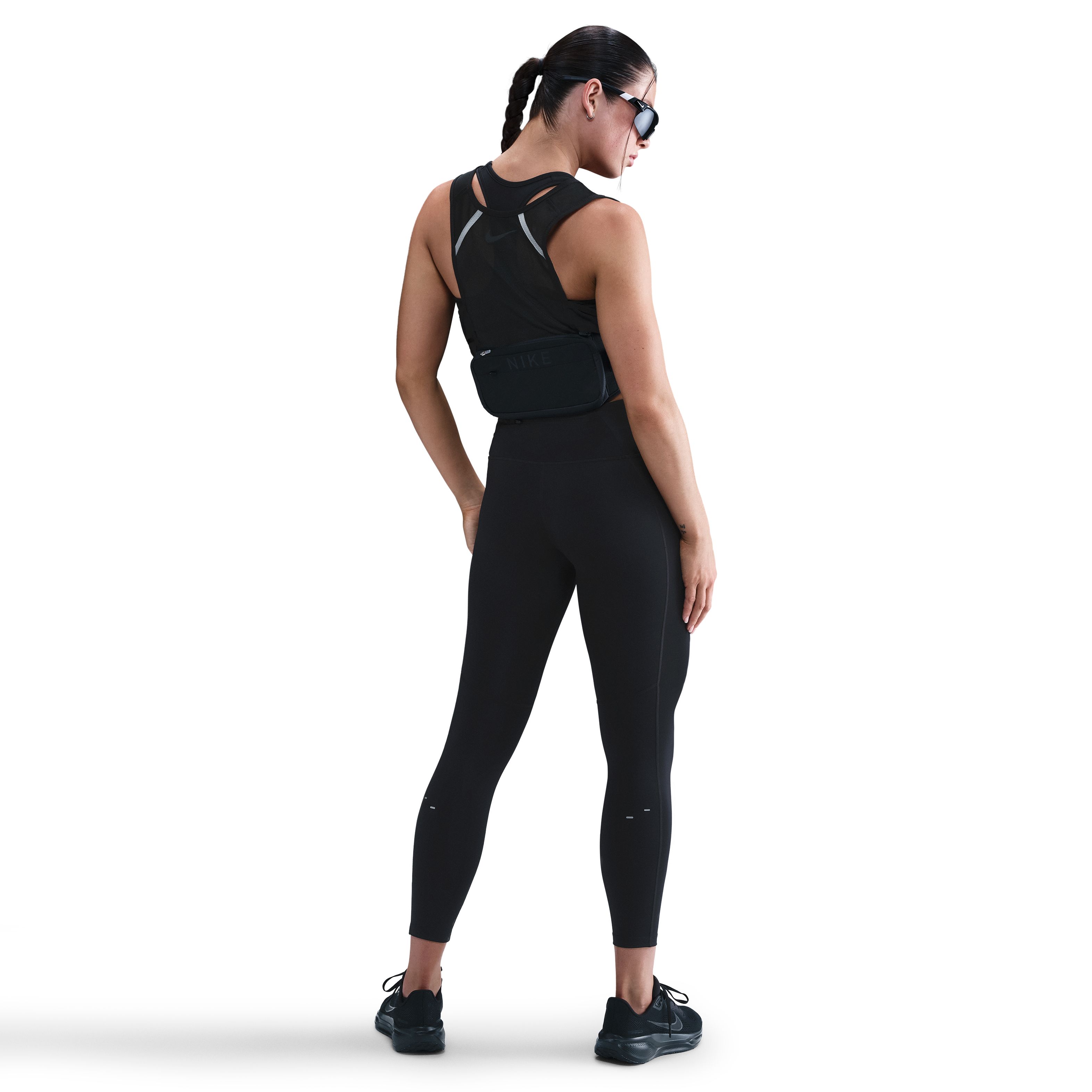 Nike W Nk Df Tempo Hr 7/8 Tgt Swhbr Licra negro de mujer para correr