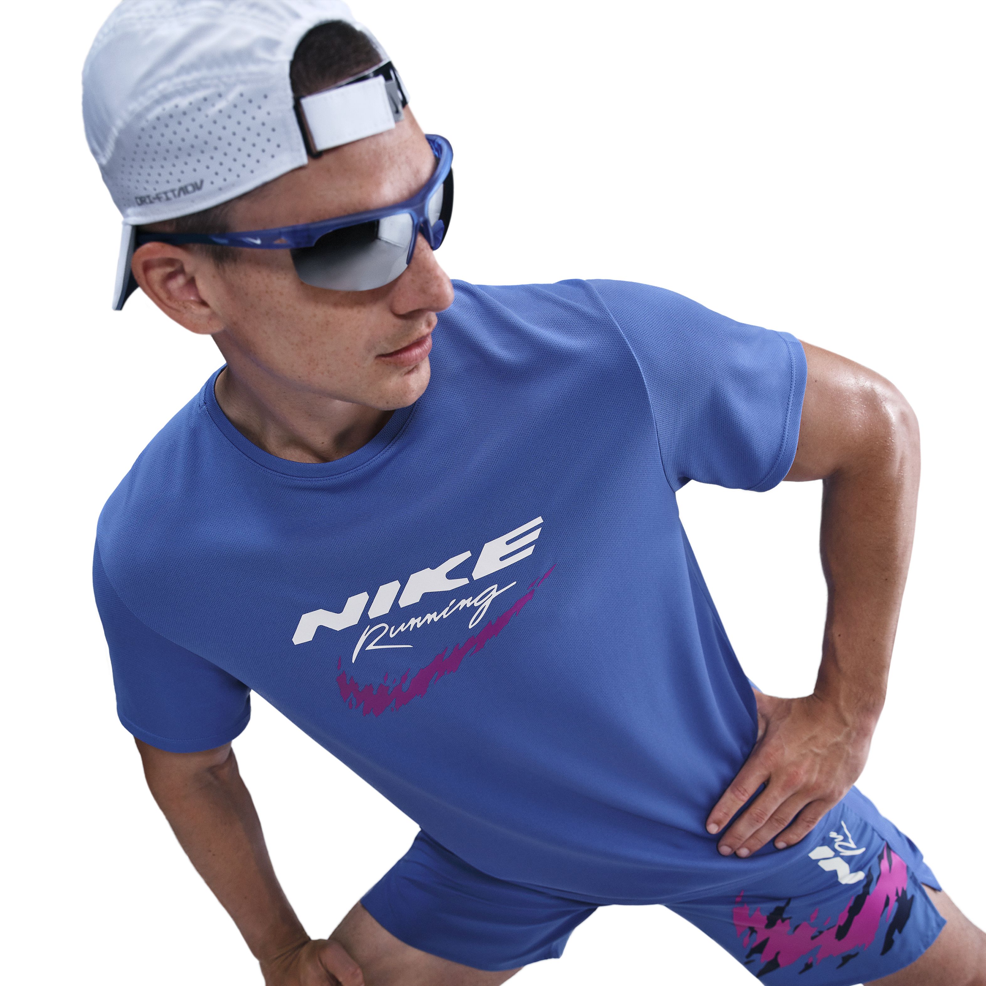Nike M Nk Df Uv Rn Enrgy Miler Ss Camiseta Manga Corta azul de hombre para correr