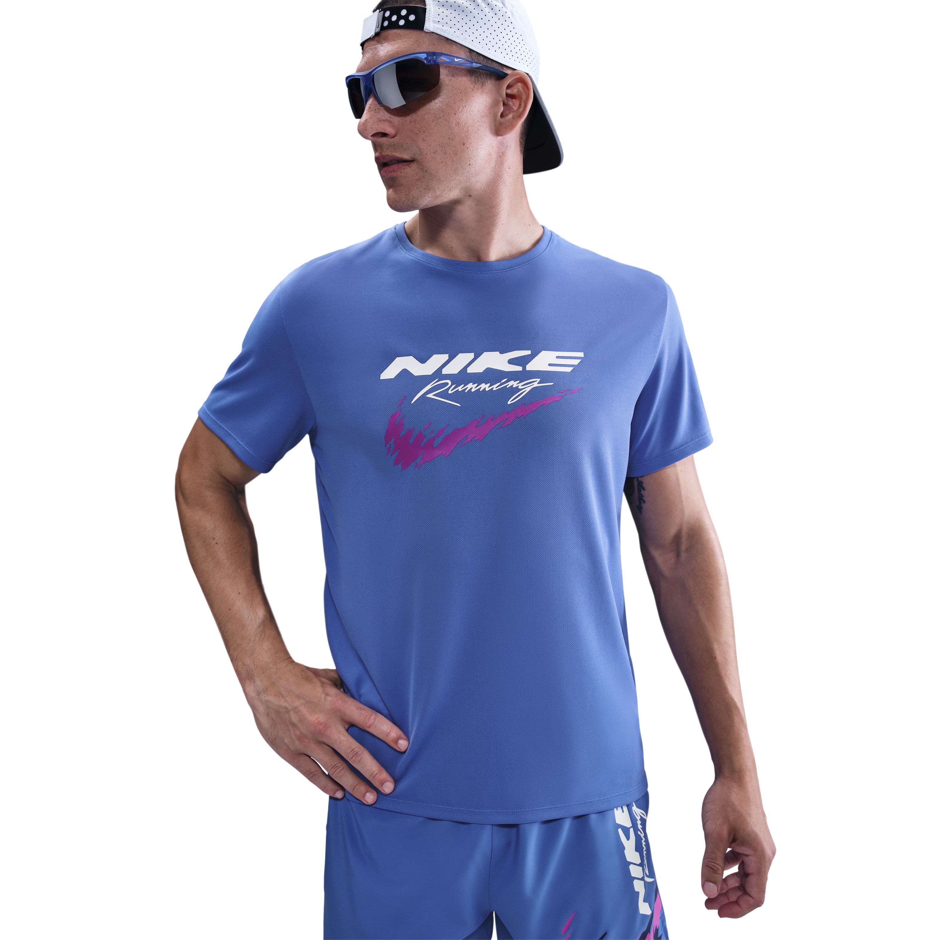 Nike M Nk Df Uv Rn Enrgy Miler Ss Camiseta Manga Corta azul de hombre para correr