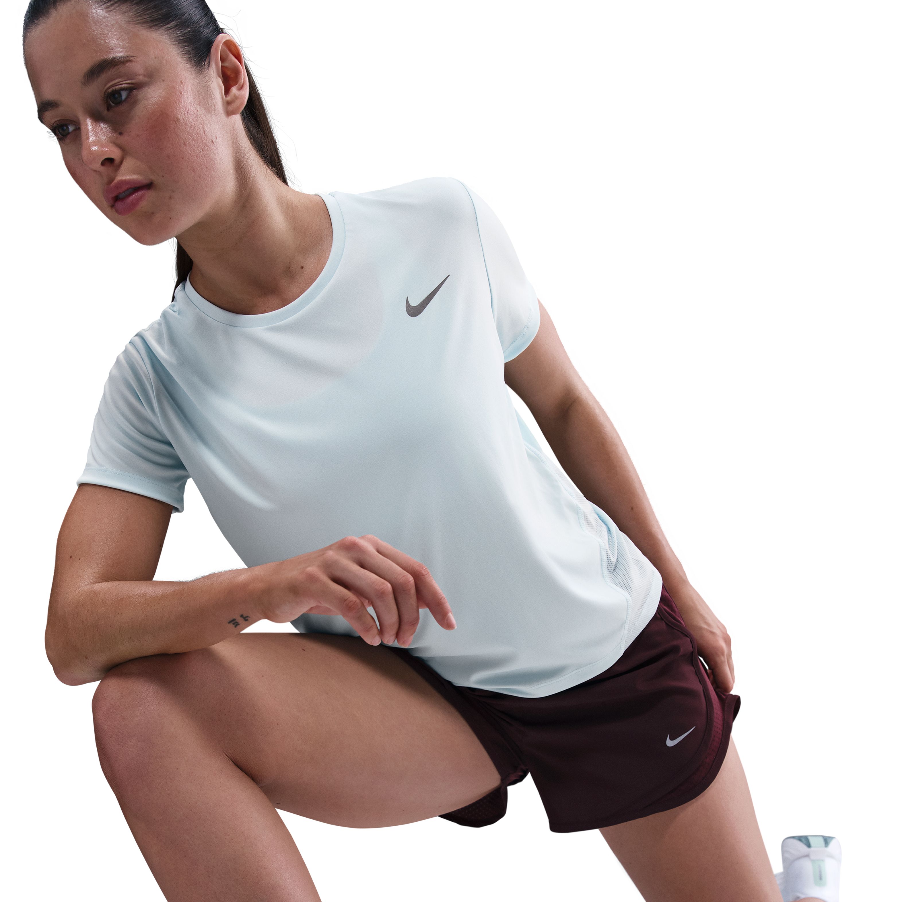 Nike W Nk Miler Top Ss Camiseta Manga Corta azul de mujer para correr