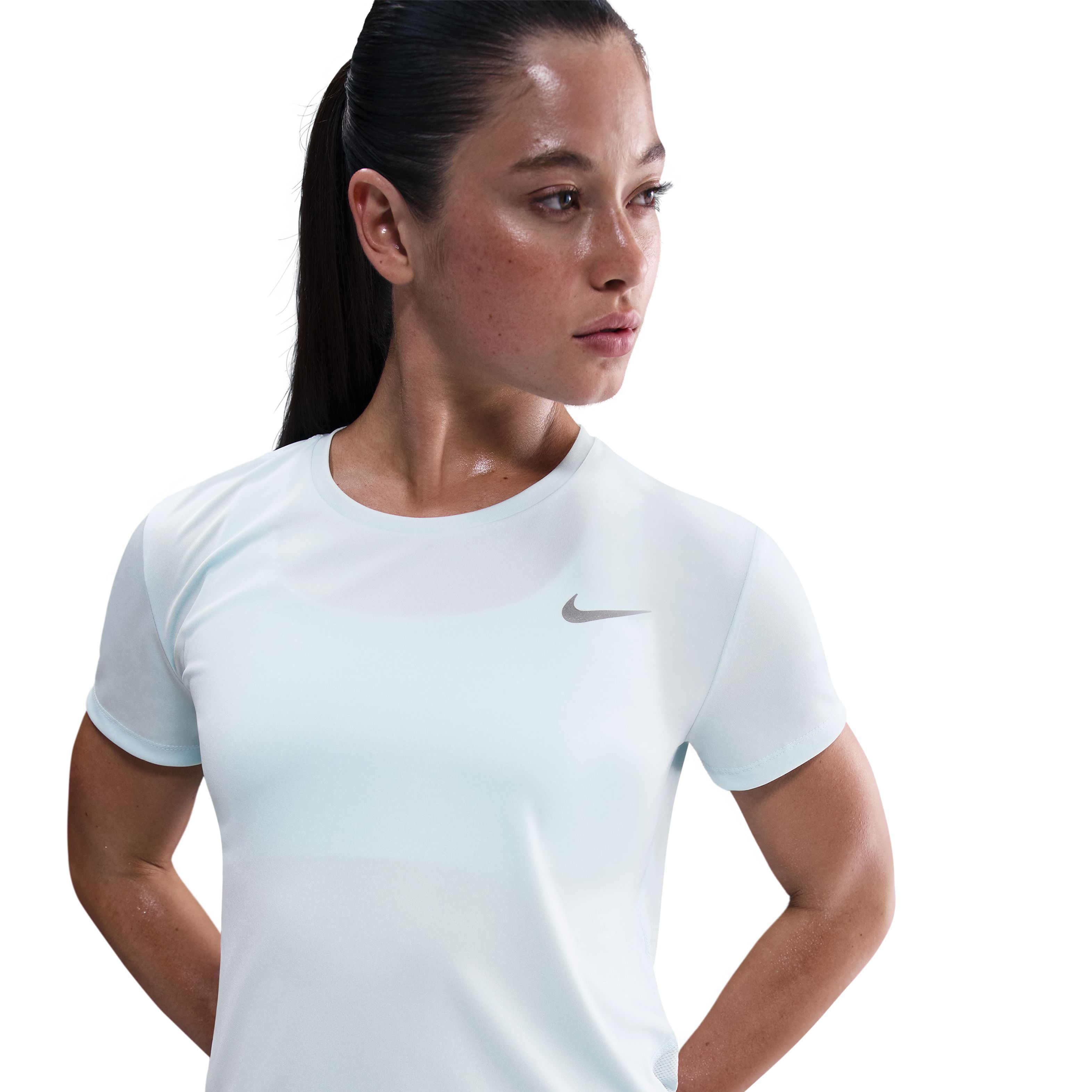 Nike W Nk Miler Top Ss Camiseta Manga Corta azul de mujer para correr
