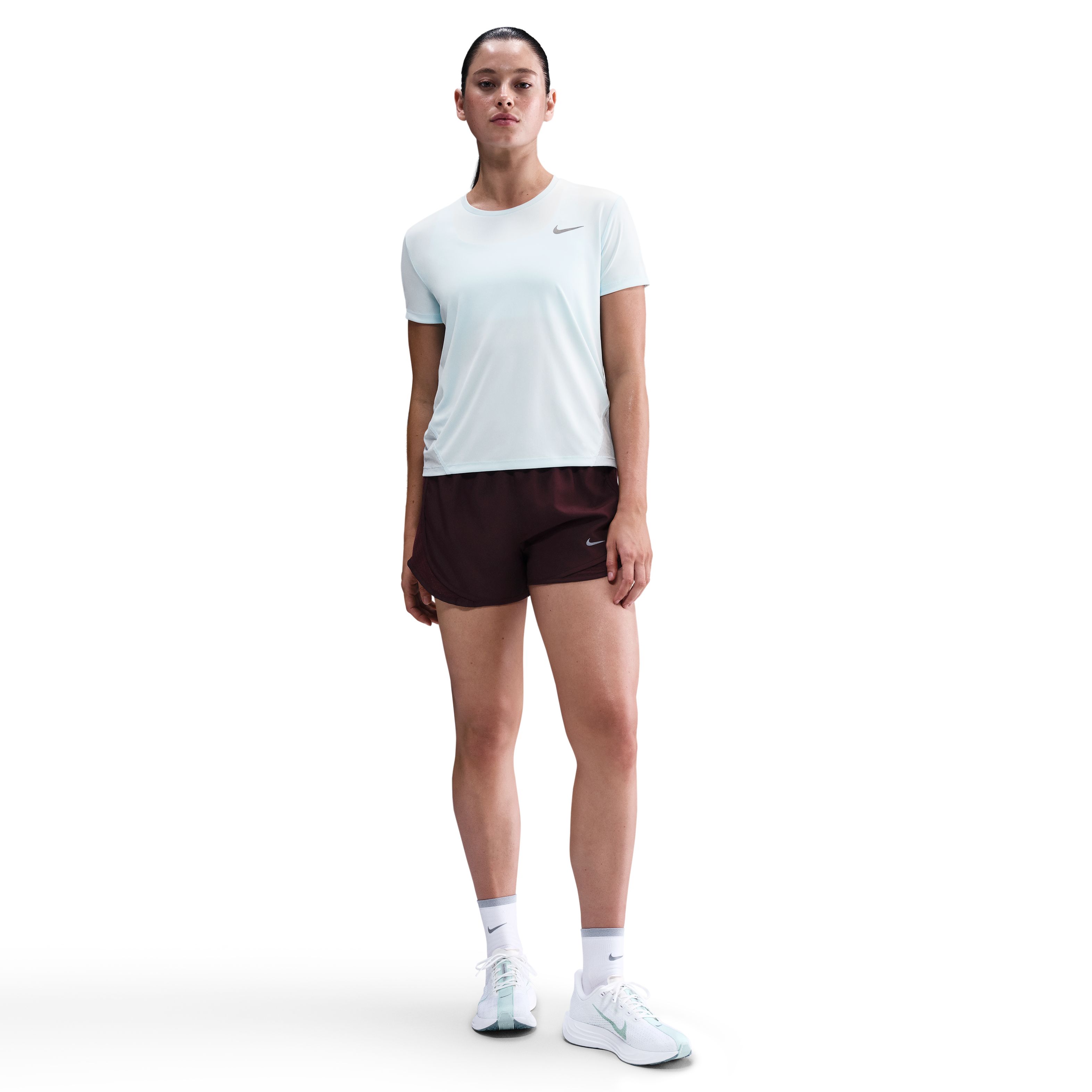 Nike W Nk Miler Top Ss Camiseta Manga Corta azul de mujer para correr