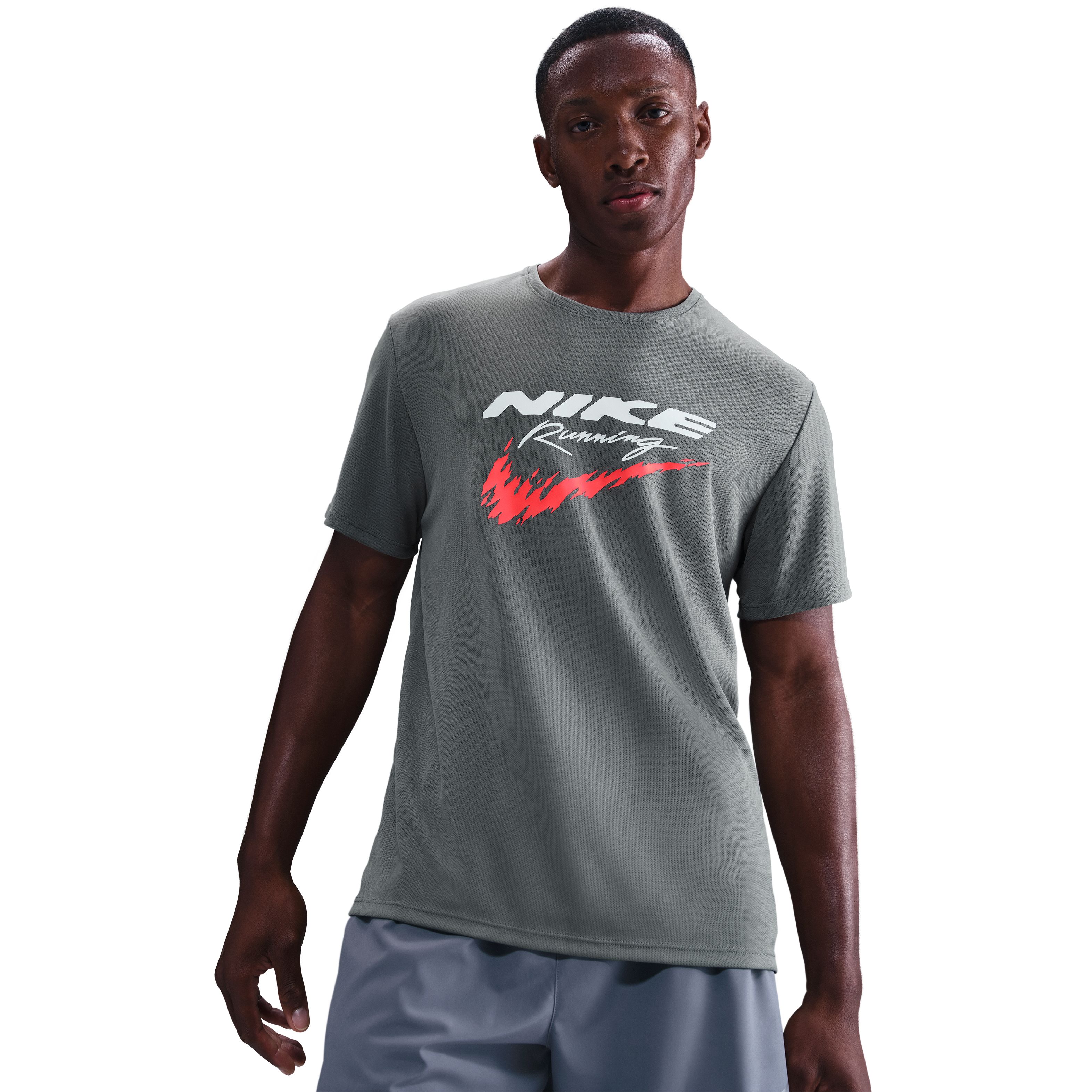 Nike M Nk Df Uv Rn Enrgy Miler Ss Camiseta Manga Corta gris de hombre para correr